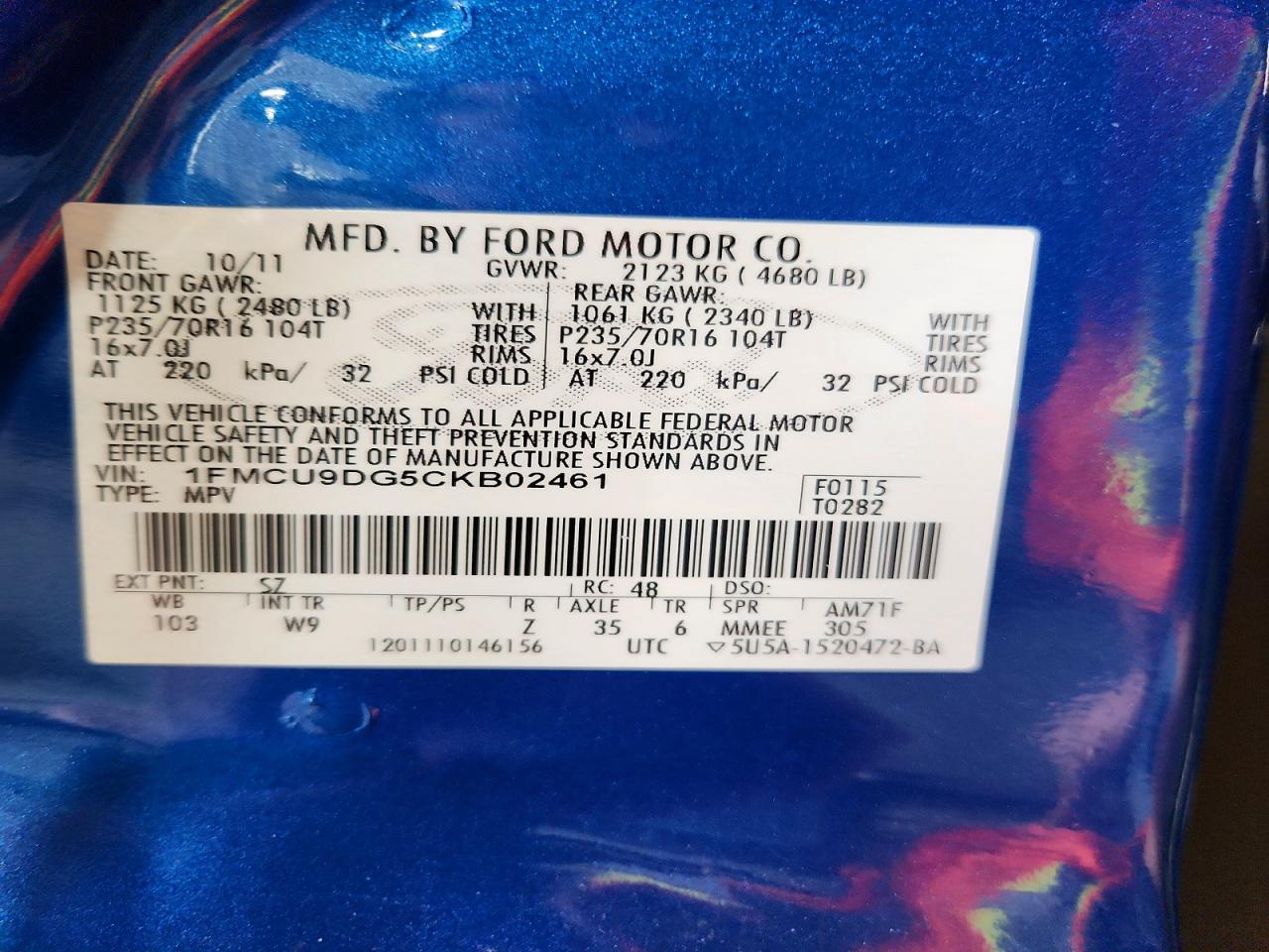 2012 Ford Escape Xlt Blue vin: 1FMCU9DG5CKB02461