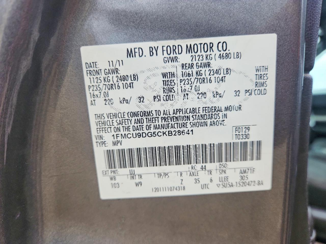 2012 Ford Escape Xlt Gray vin: 1FMCU9DG5CKB28641