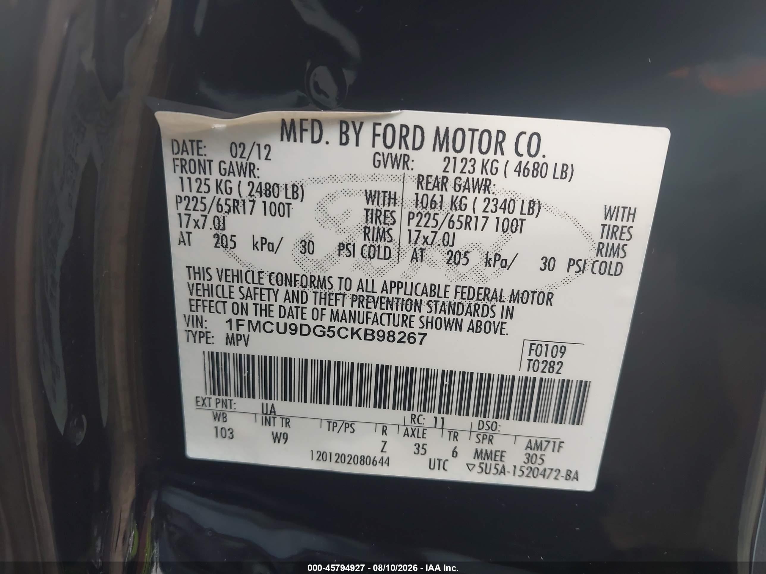 2012 Ford Escape Xlt Черный vin: 1FMCU9DG5CKB98267