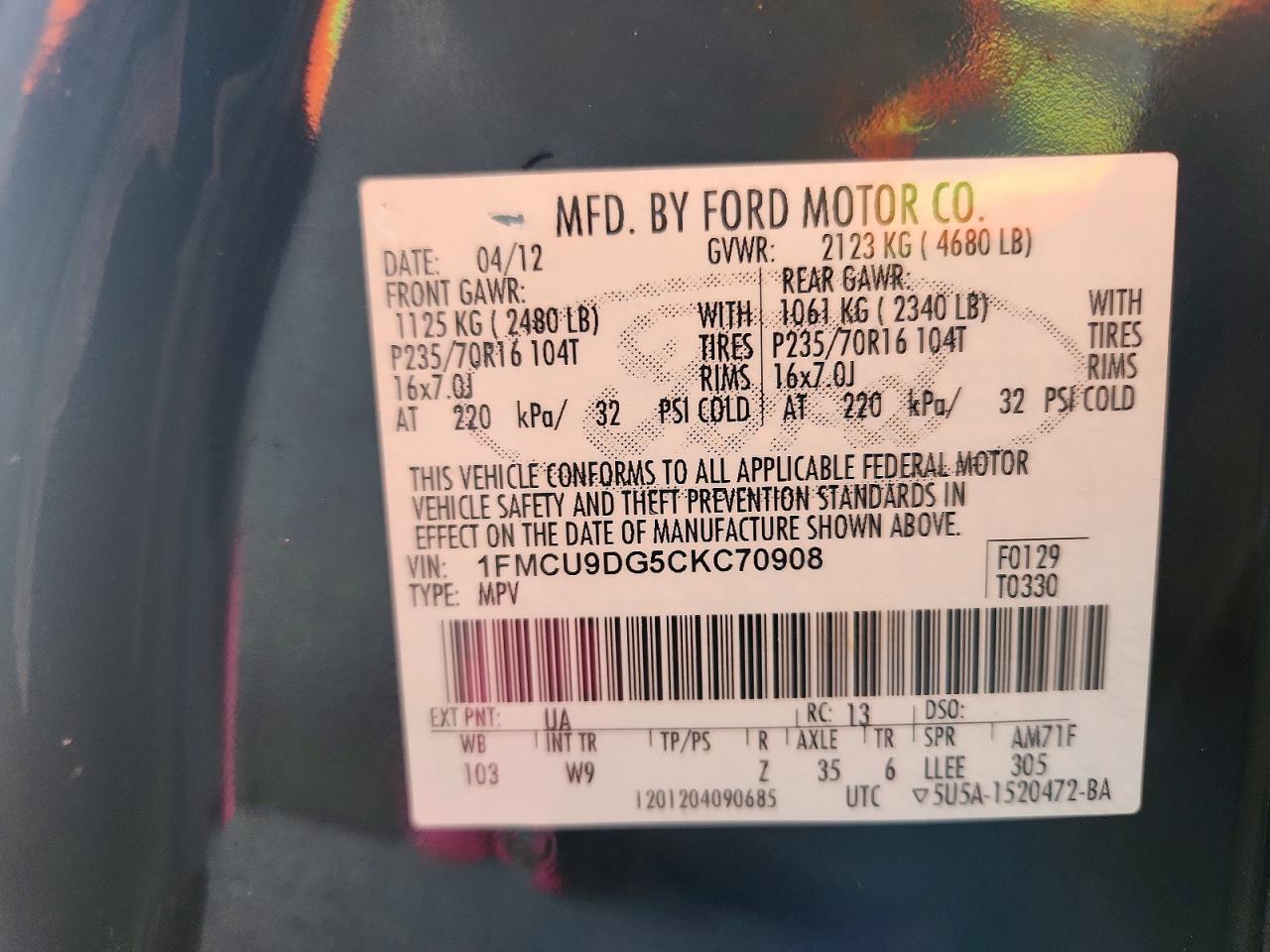 2012 Ford Escape Xlt Black vin: 1FMCU9DG5CKC70908