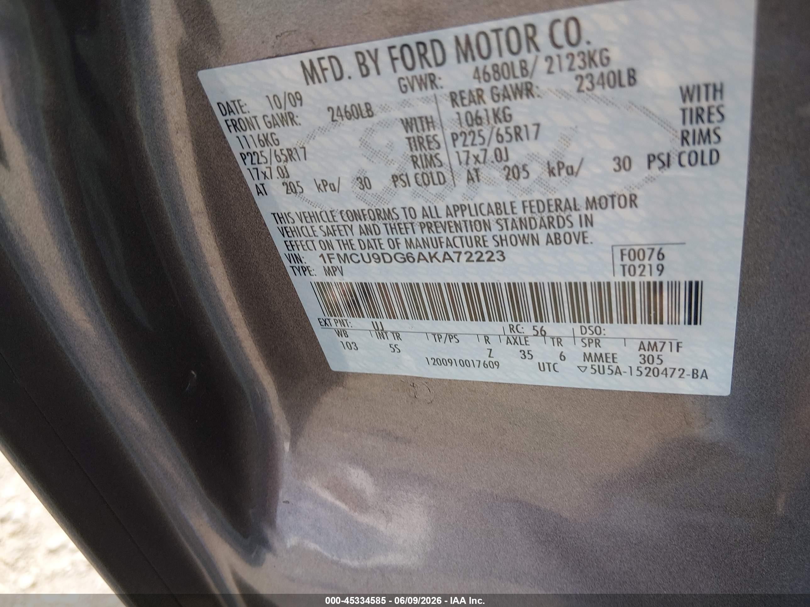 2010 Ford Escape Xlt Gray vin: 1FMCU9DG6AKA72223