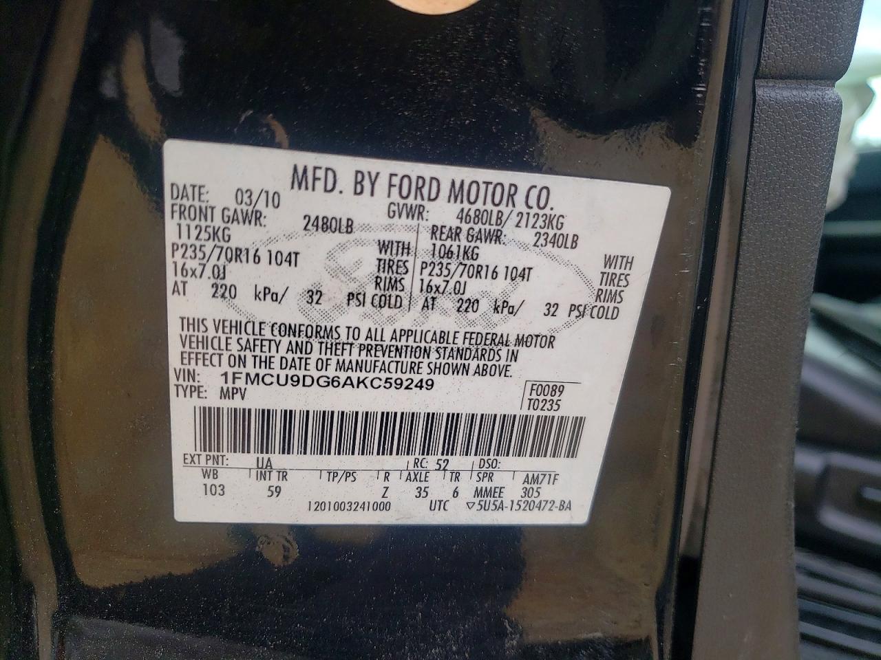2010 Ford Escape Xlt Черный vin: 1FMCU9DG6AKC59249