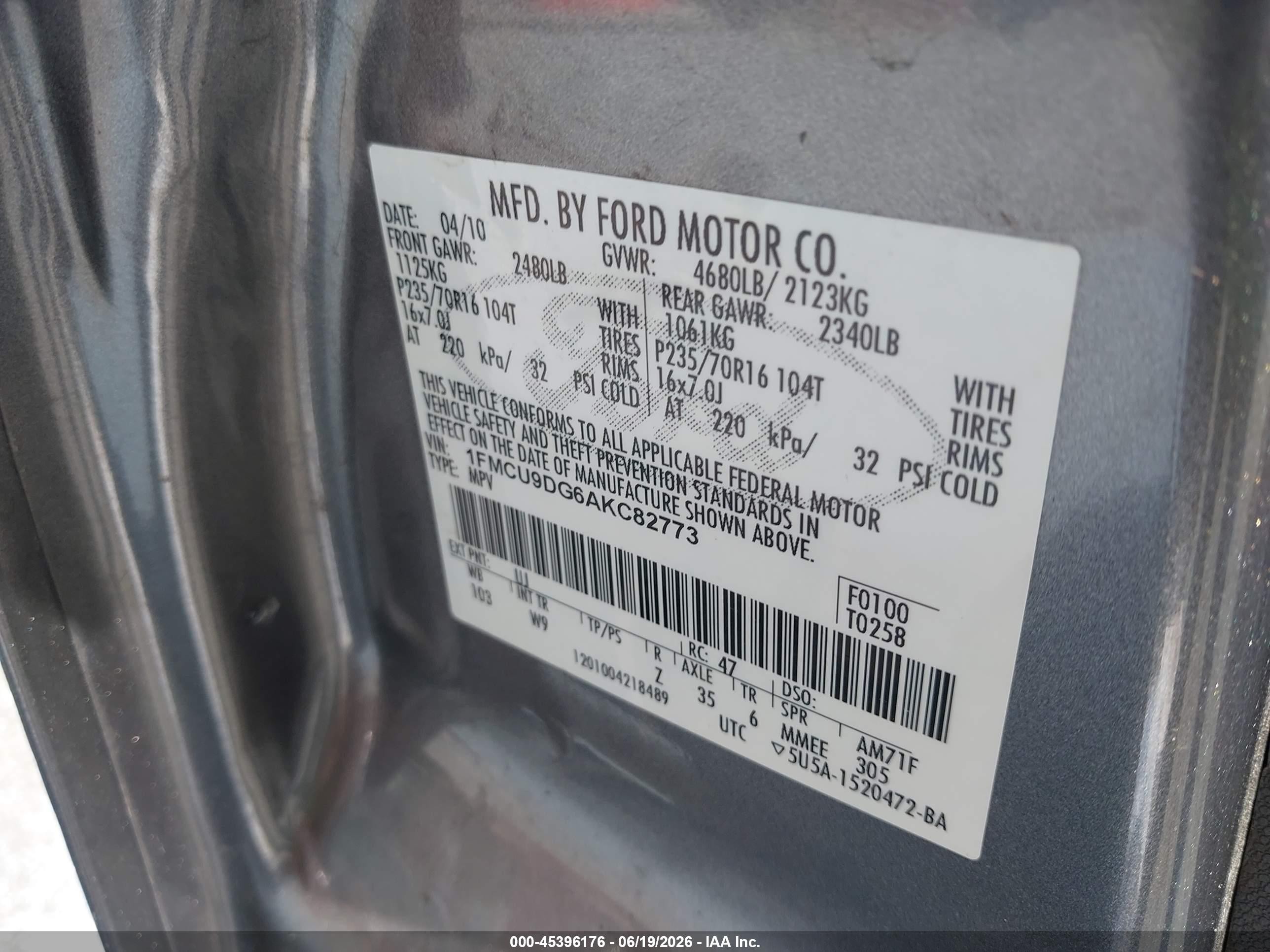 2010 Ford Escape Xlt Gray vin: 1FMCU9DG6AKC82773