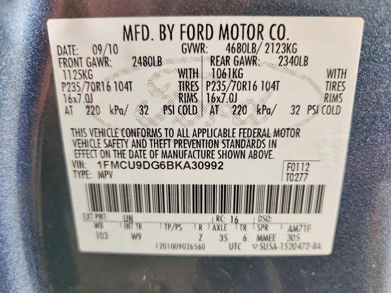 2011 Ford Escape Xlt Blue vin: 1FMCU9DG6BKA30992