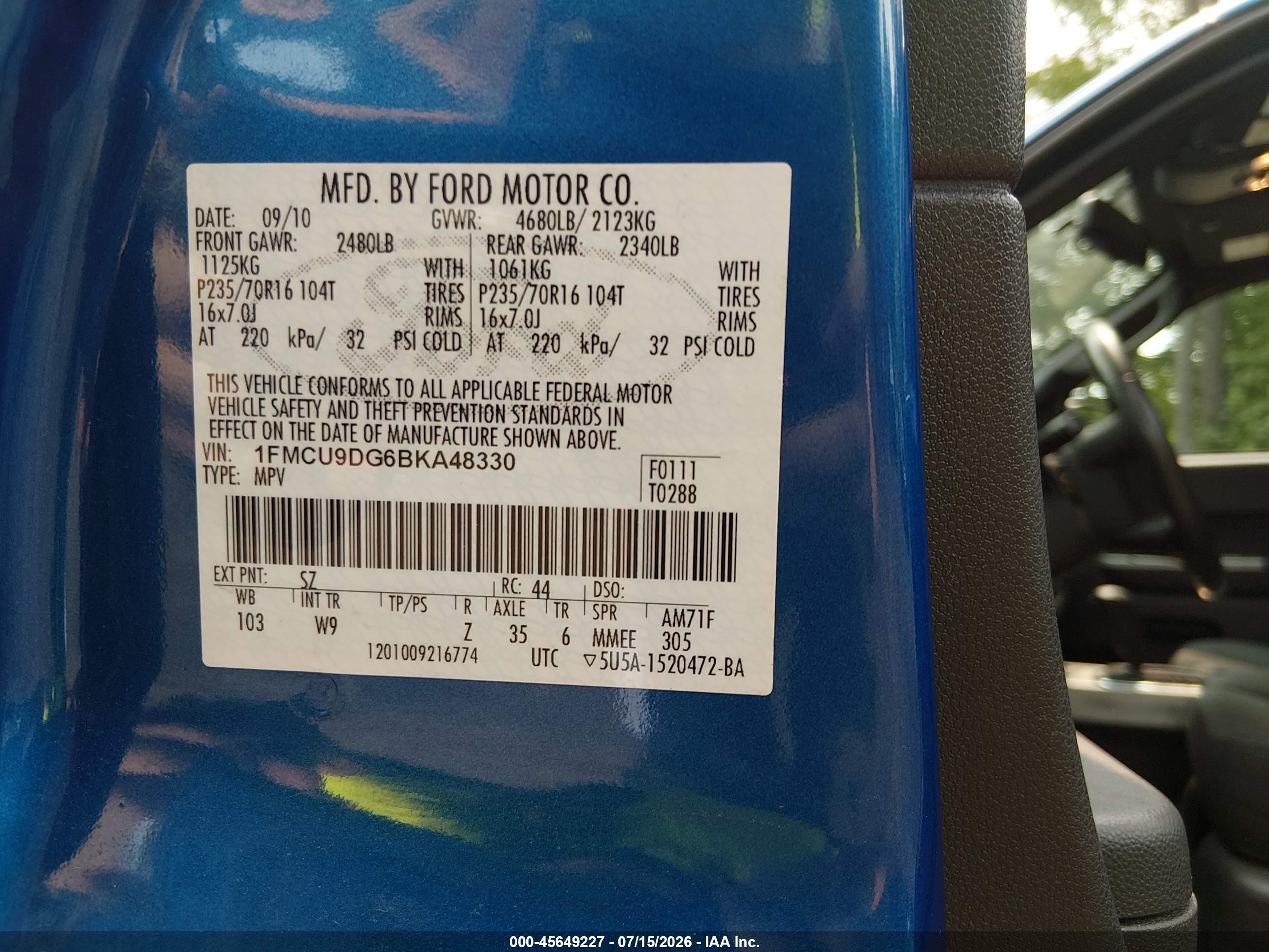 2011 Ford Escape Xlt Blue vin: 1FMCU9DG6BKA48330