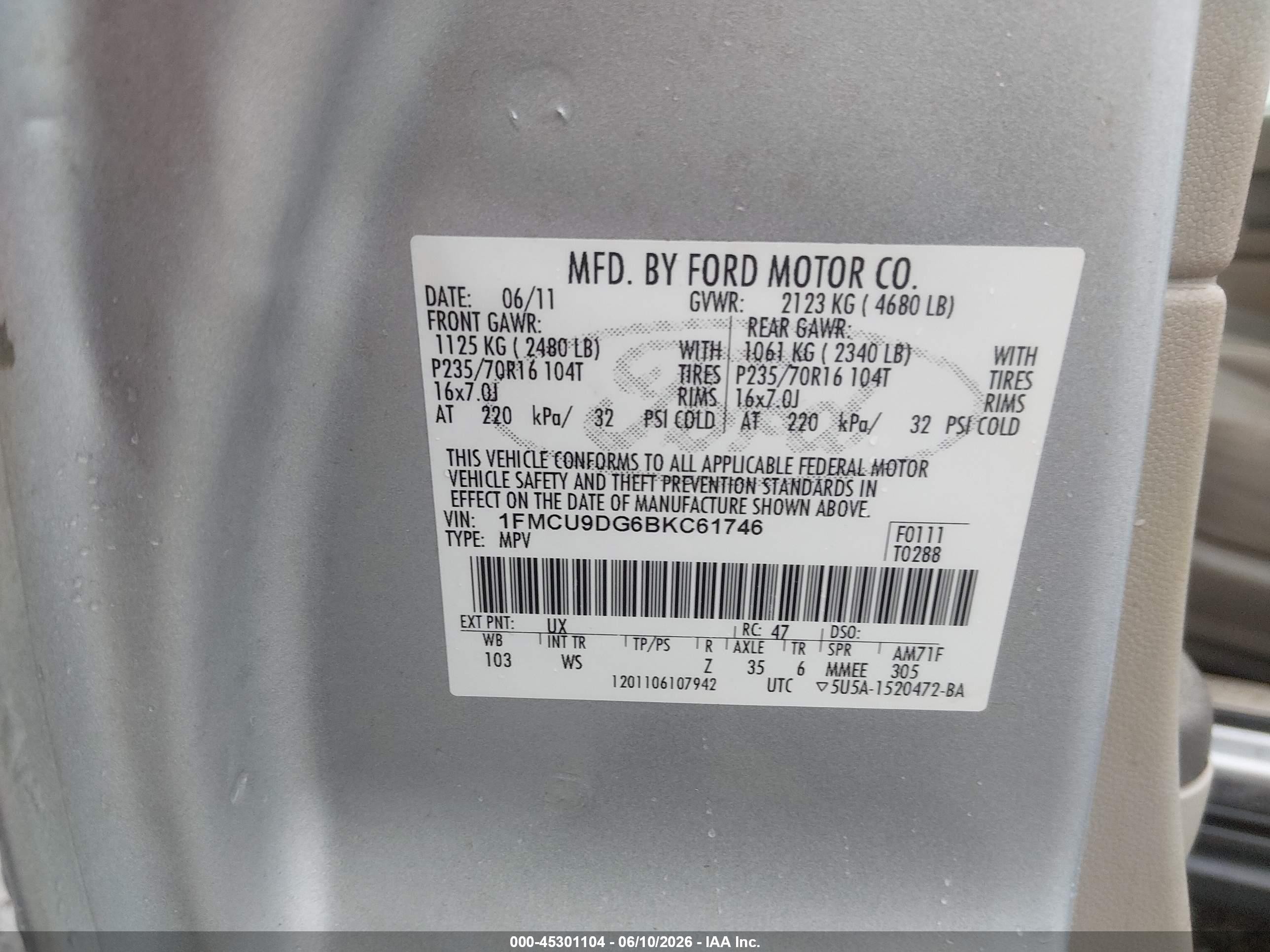 2011 Ford Escape Xlt Silver vin: 1FMCU9DG6BKC61746