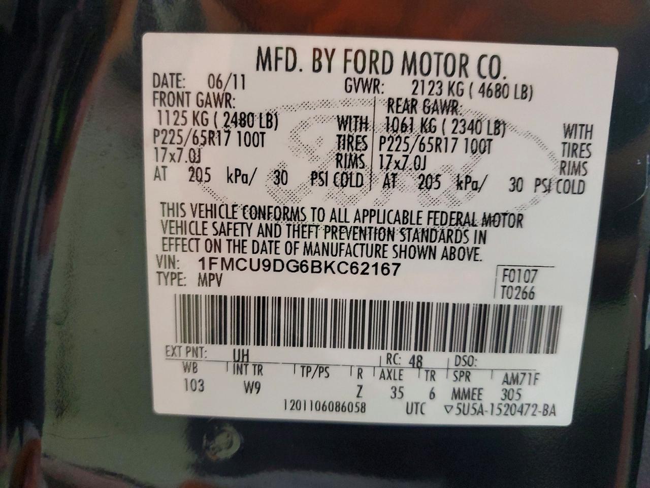 2011 Ford Escape Xlt Black vin: 1FMCU9DG6BKC62167