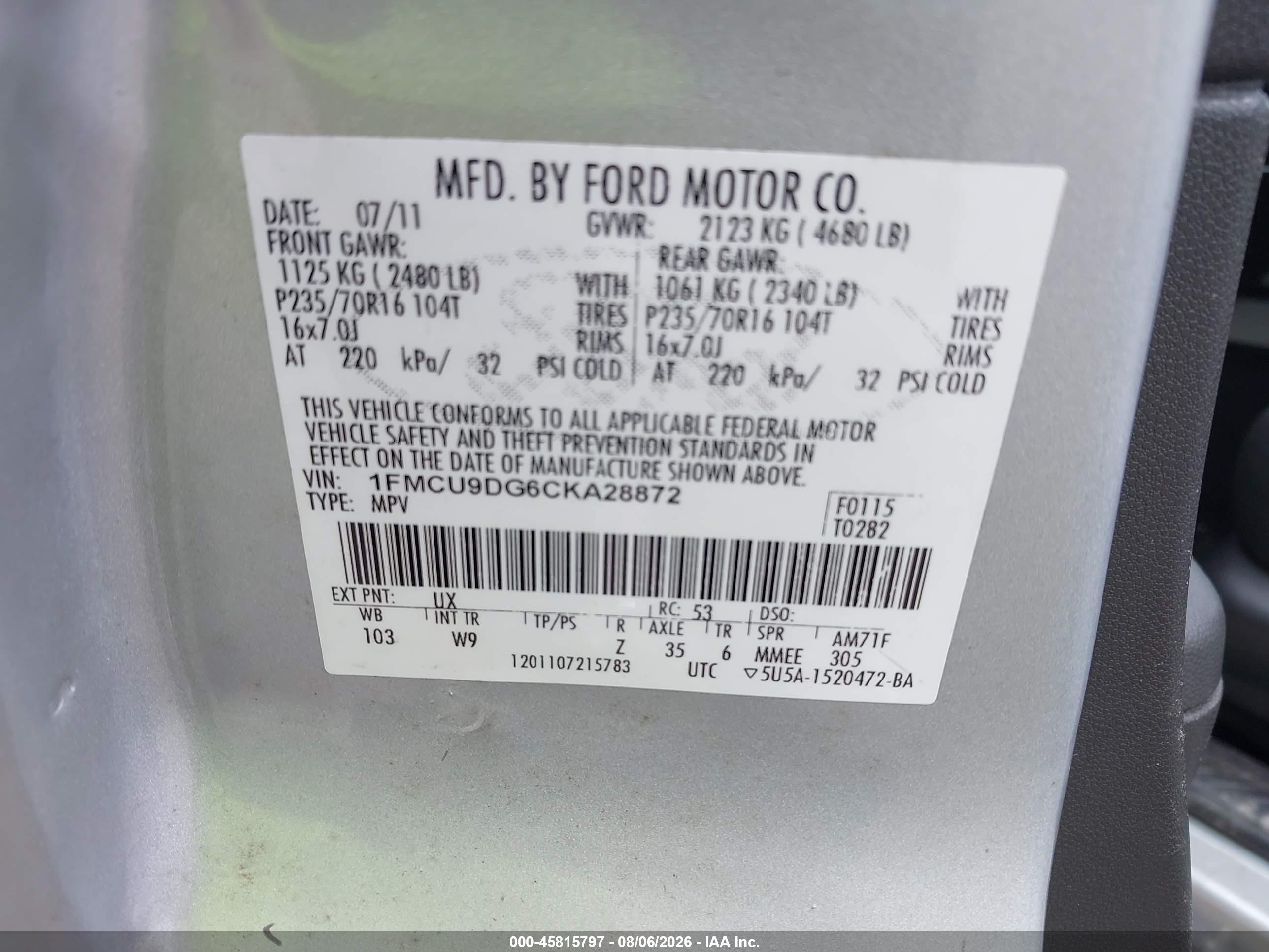 2012 Ford Escape Xlt Серебряный vin: 1FMCU9DG6CKA28872