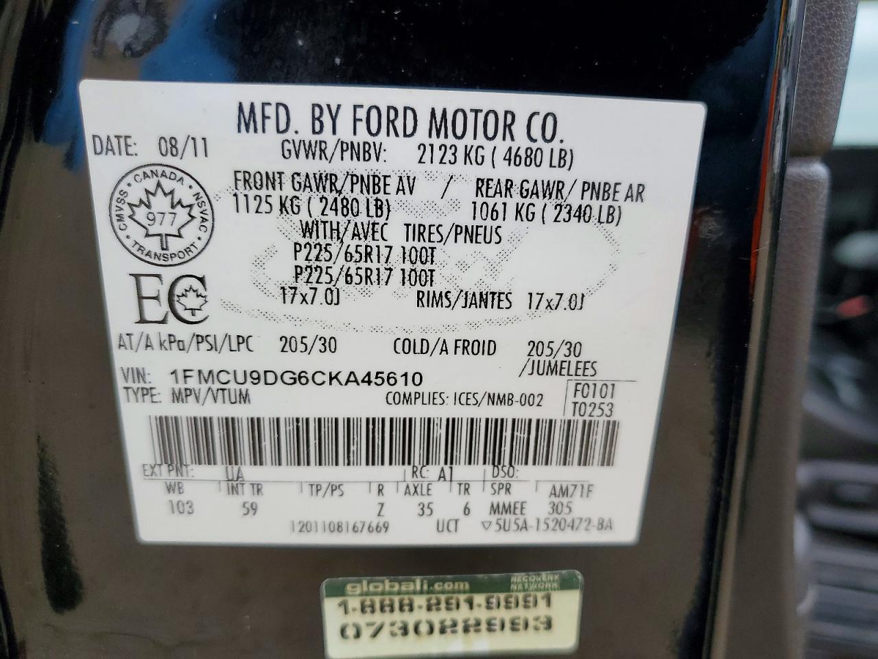 2012 Ford Escape Xlt Black vin: 1FMCU9DG6CKA45610