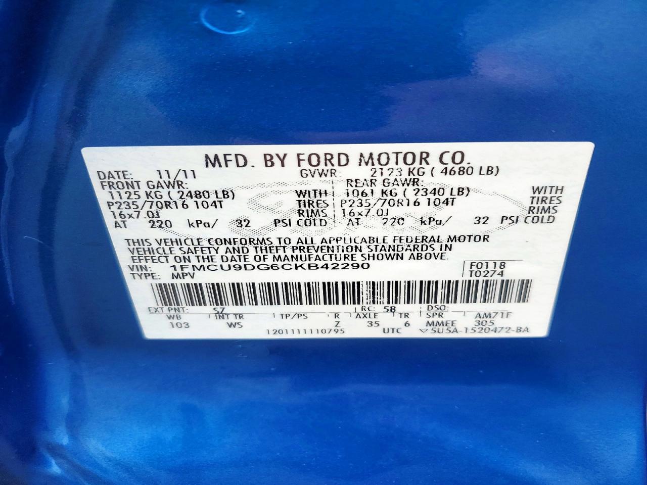 2012 Ford Escape Xlt Blue vin: 1FMCU9DG6CKB42290