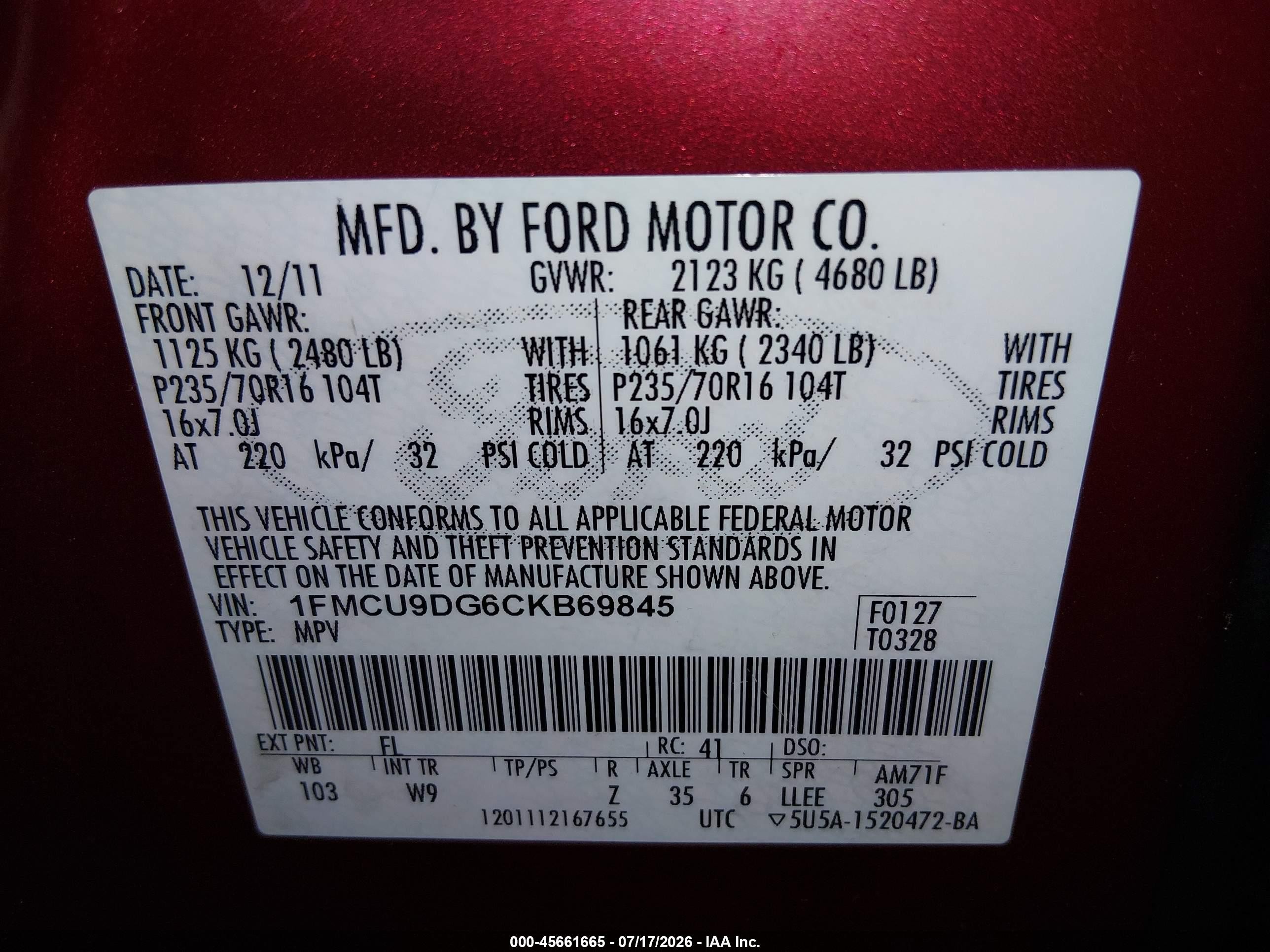 2012 Ford Escape Xlt Red vin: 1FMCU9DG6CKB69845