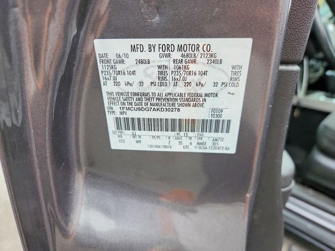 2010 Ford Escape Xlt Gray vin: 1FMCU9DG7AKD30278