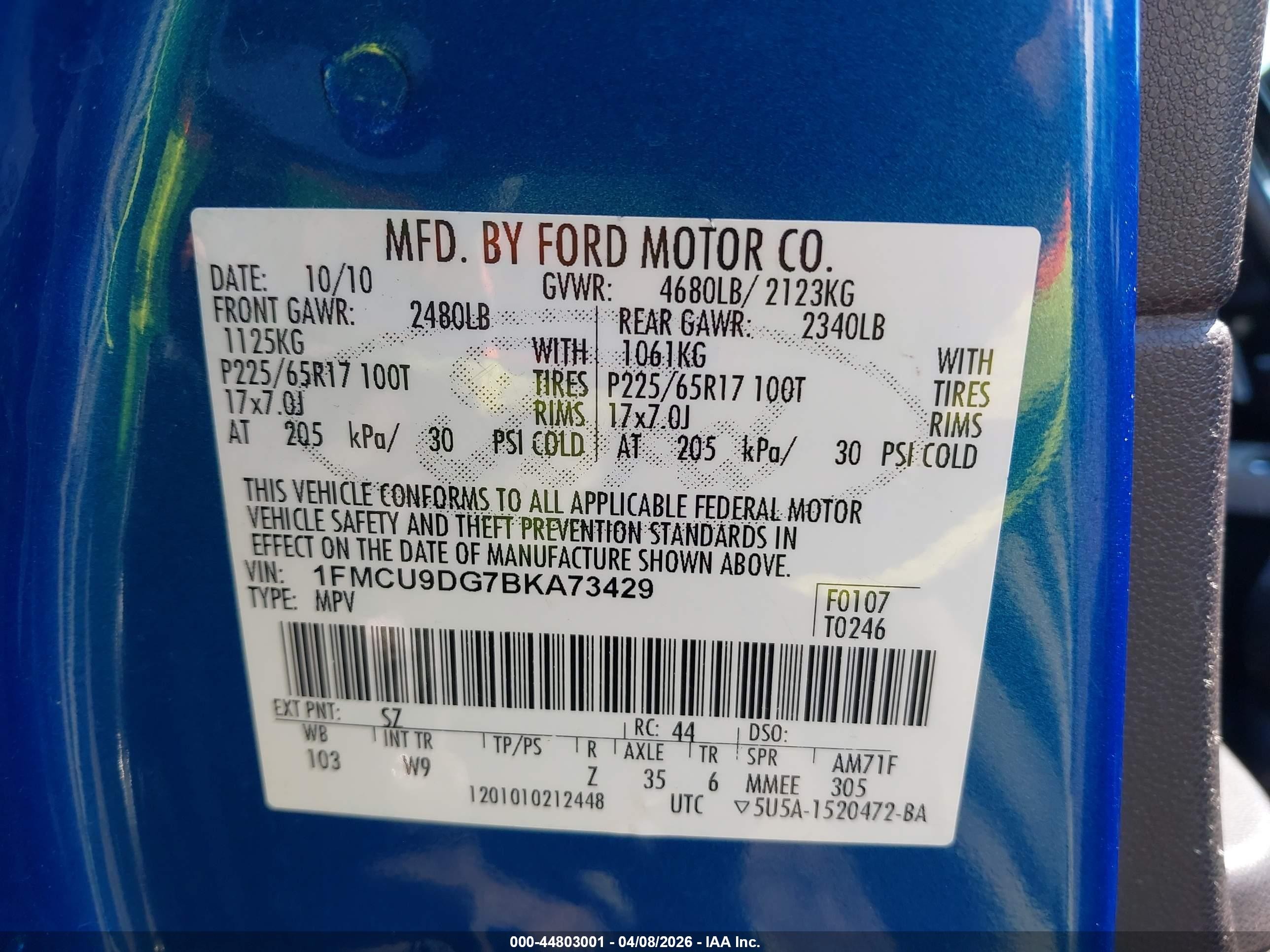 2011 Ford Escape Xlt Blue vin: 1FMCU9DG7BKA73429