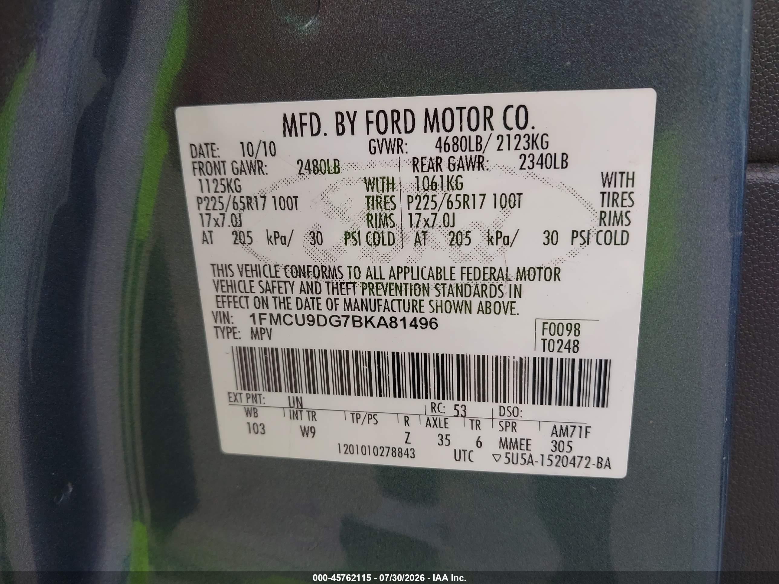 2011 Ford Escape Xlt Blue vin: 1FMCU9DG7BKA81496