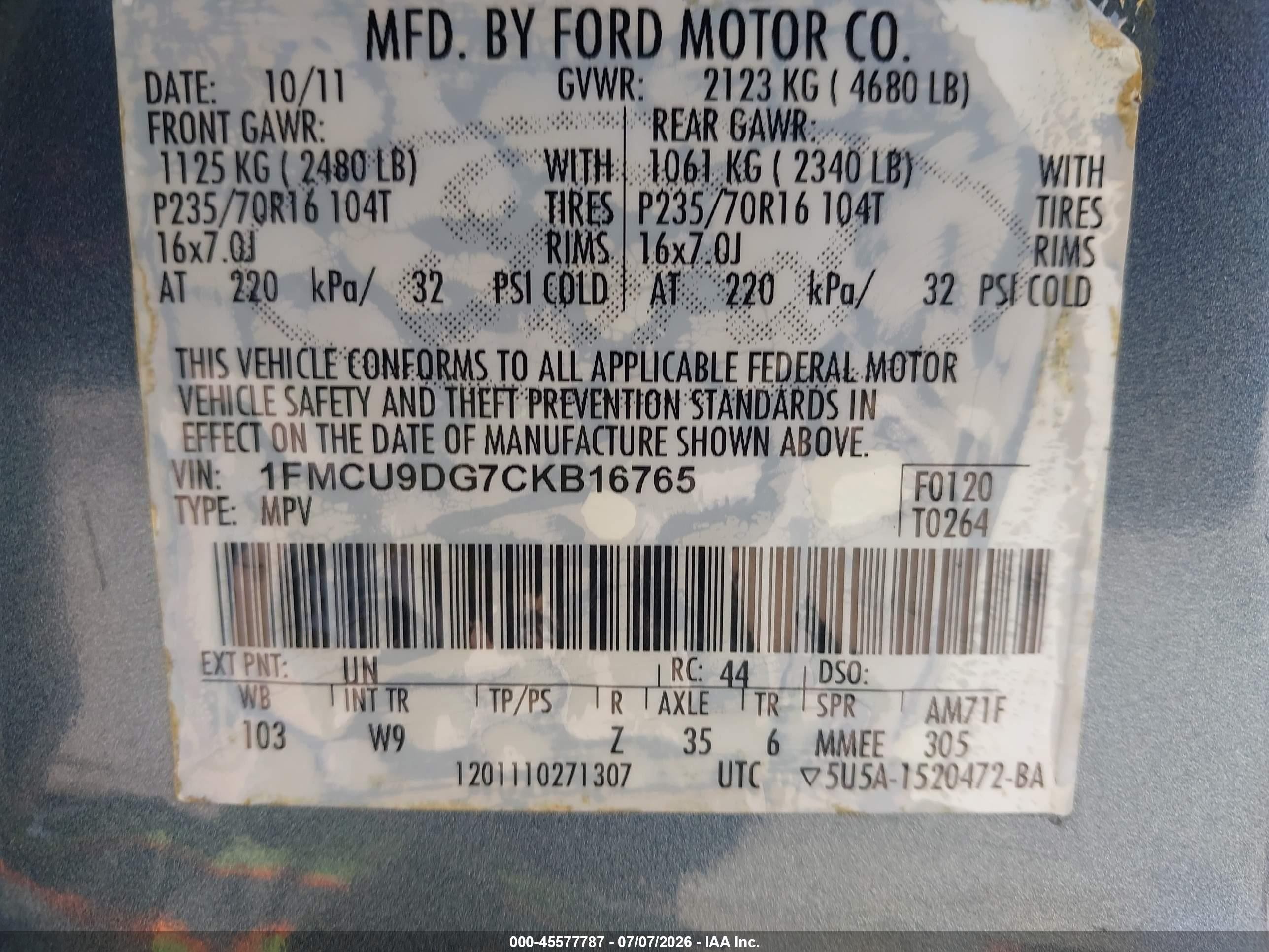 2012 Ford Escape Xlt Light Blue vin: 1FMCU9DG7CKB16765