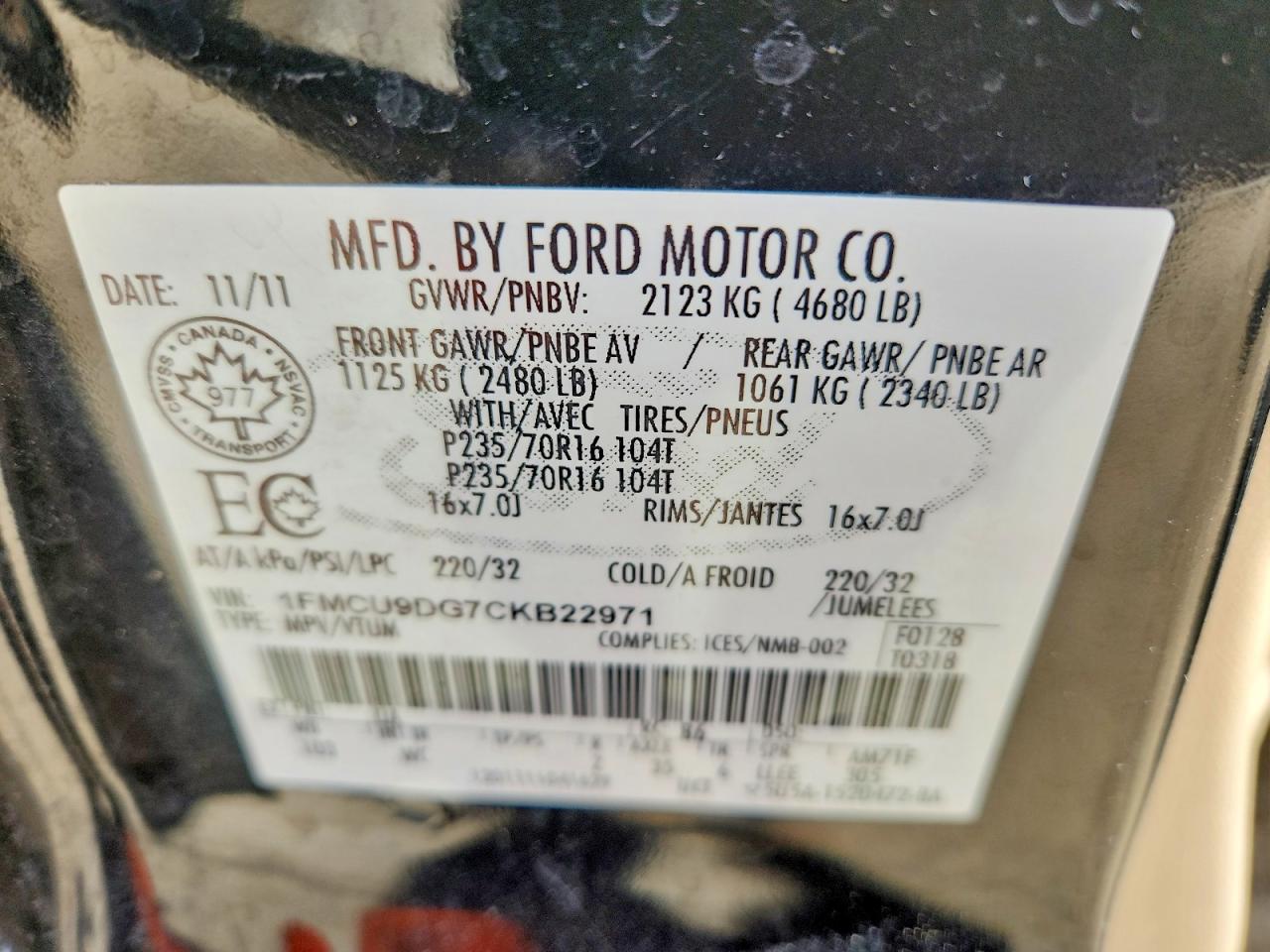2012 Ford Escape Xlt Black vin: 1FMCU9DG7CKB22971