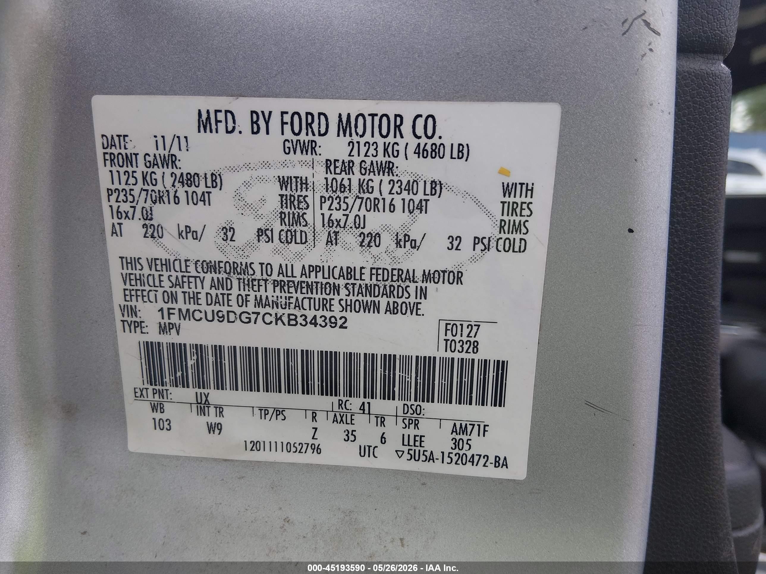 2012 Ford Escape Xlt Silver vin: 1FMCU9DG7CKB34392
