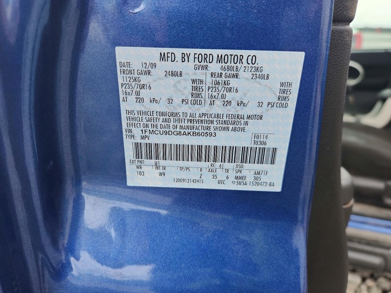 2010 Ford Escape Xlt Blue vin: 1FMCU9DG8AKB60593