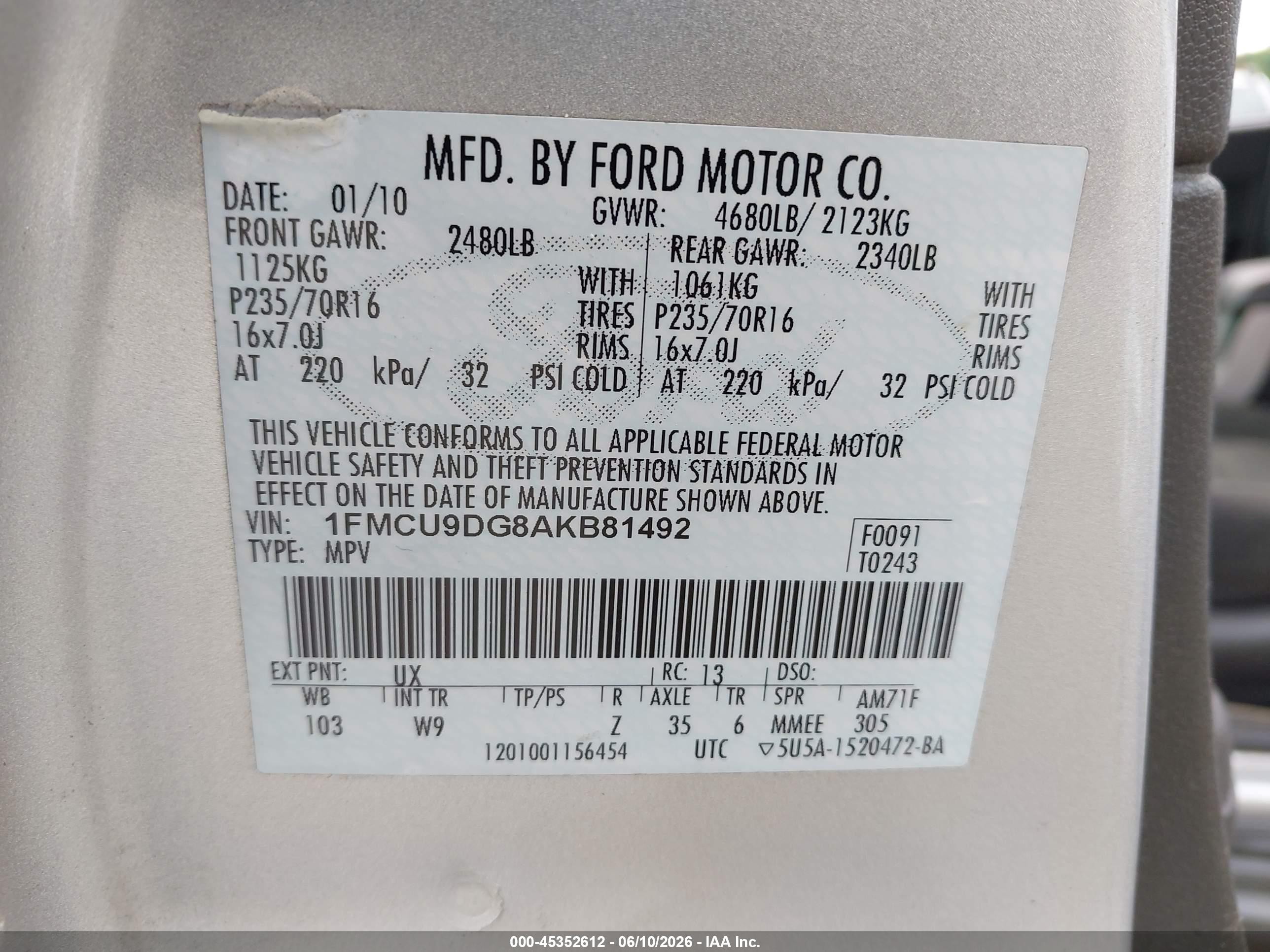 2010 Ford Escape Xlt Silver vin: 1FMCU9DG8AKB81492