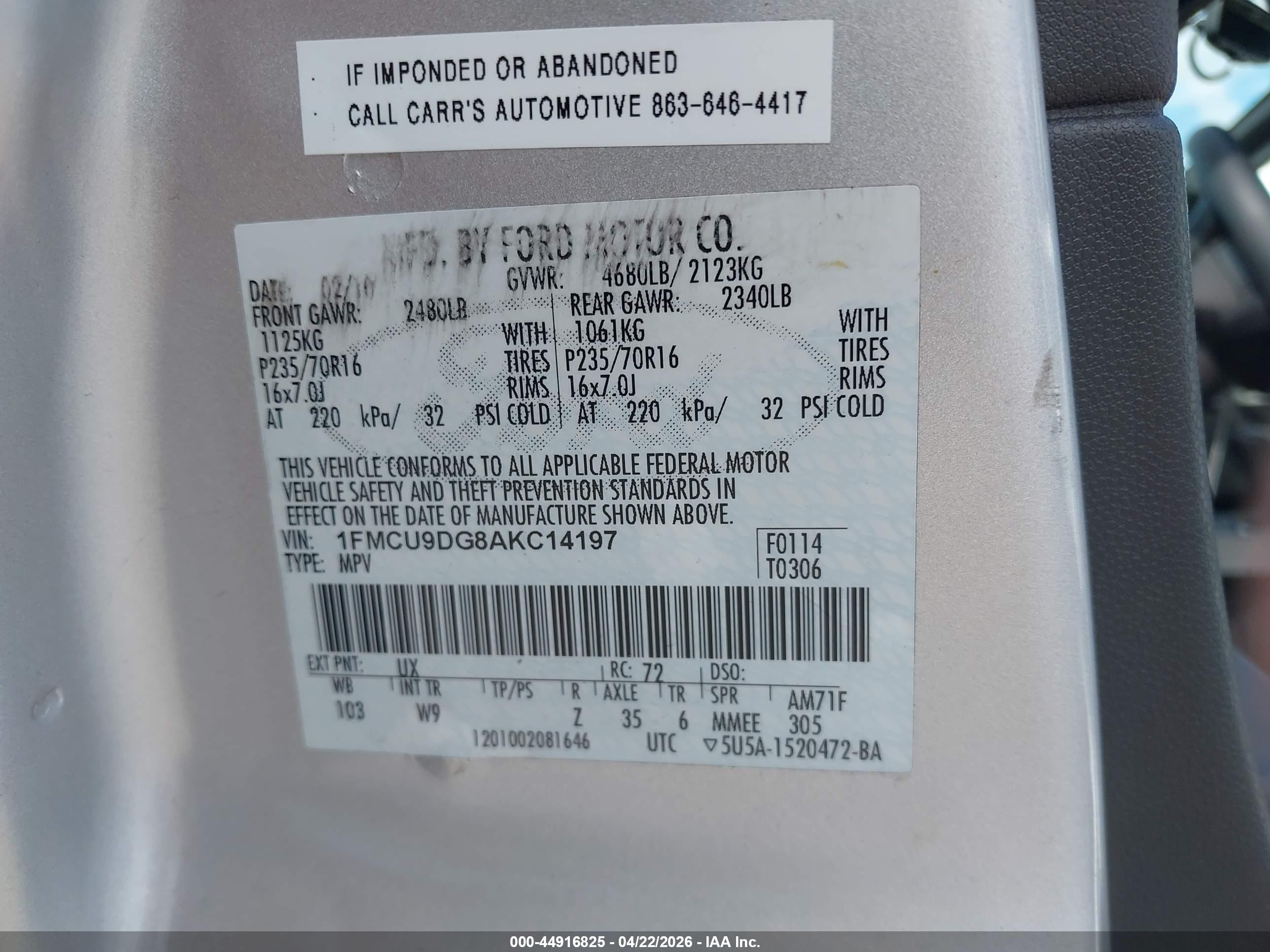 2010 Ford Escape Xlt Silver vin: 1FMCU9DG8AKC14197