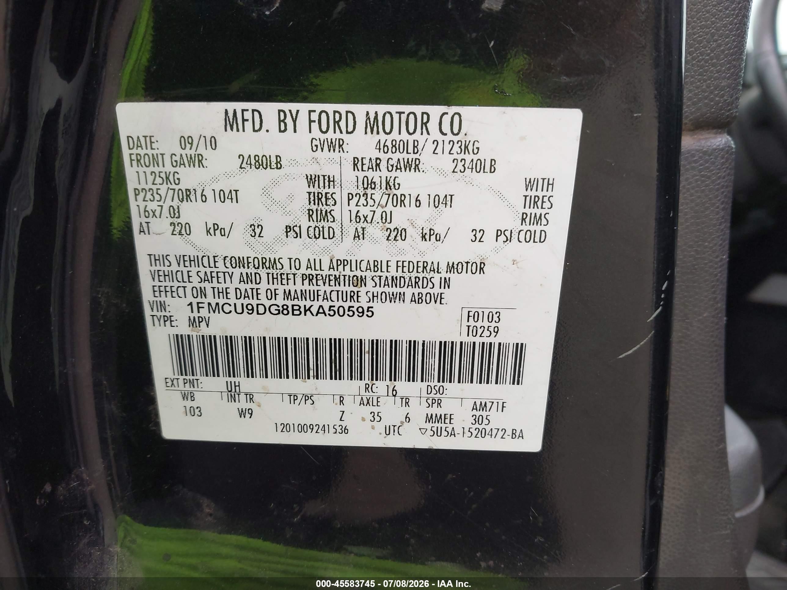 2011 Ford Escape Xlt Black vin: 1FMCU9DG8BKA50595