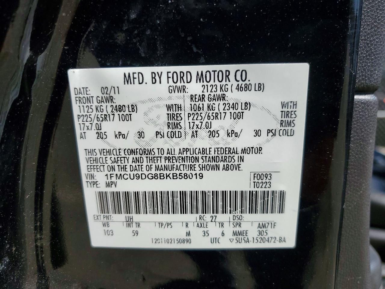 2011 Ford Escape Xlt Black vin: 1FMCU9DG8BKB58019