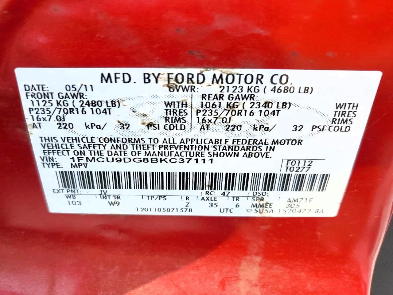 2011 Ford Escape Xlt Темно-бордовый vin: 1FMCU9DG8BKC37111