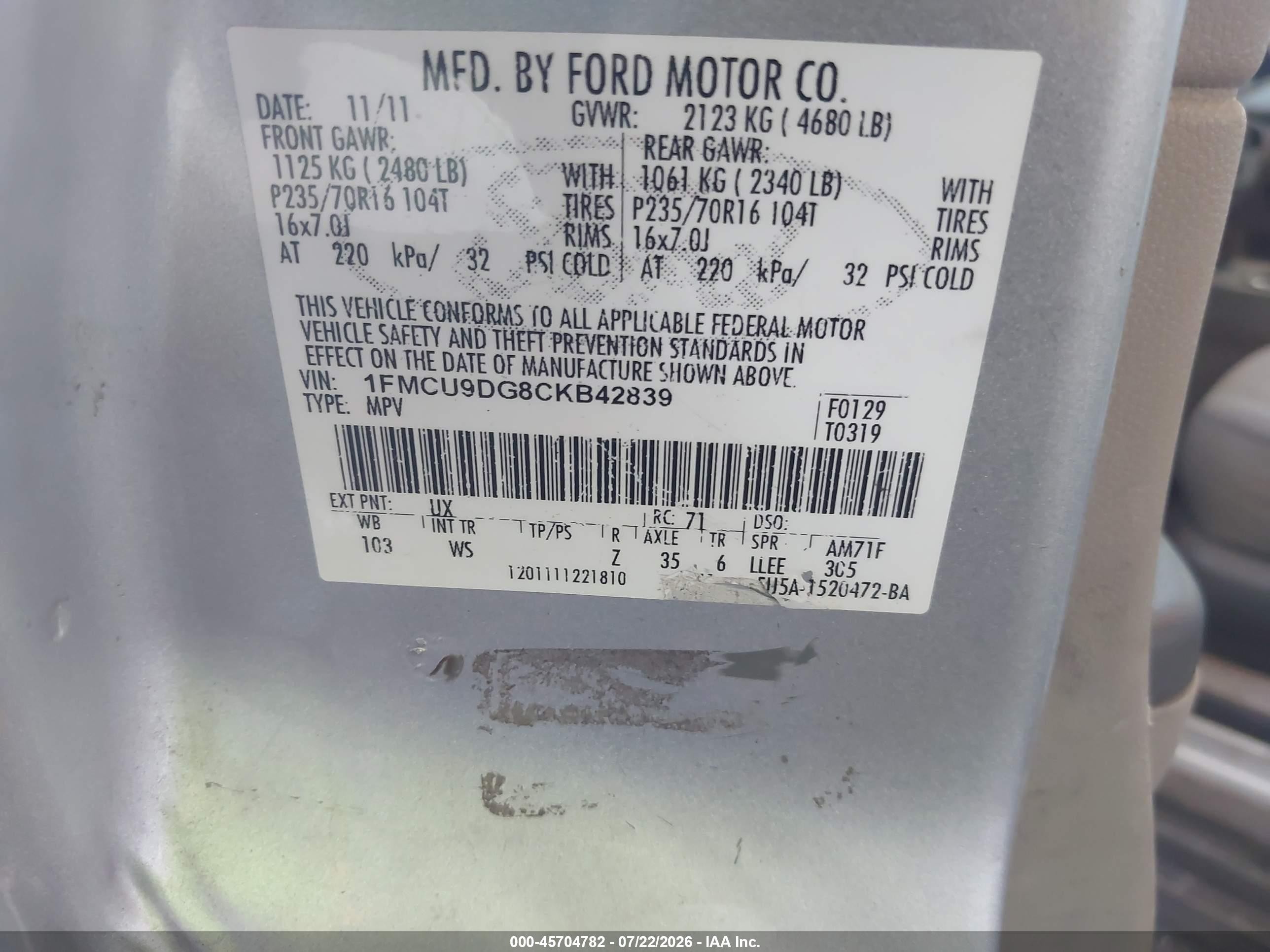 2012 Ford Escape Xlt Silver vin: 1FMCU9DG8CKB42839