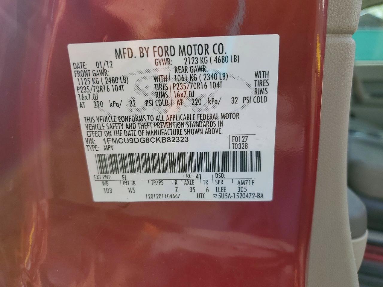 2012 Ford Escape Xlt Maroon vin: 1FMCU9DG8CKB82323
