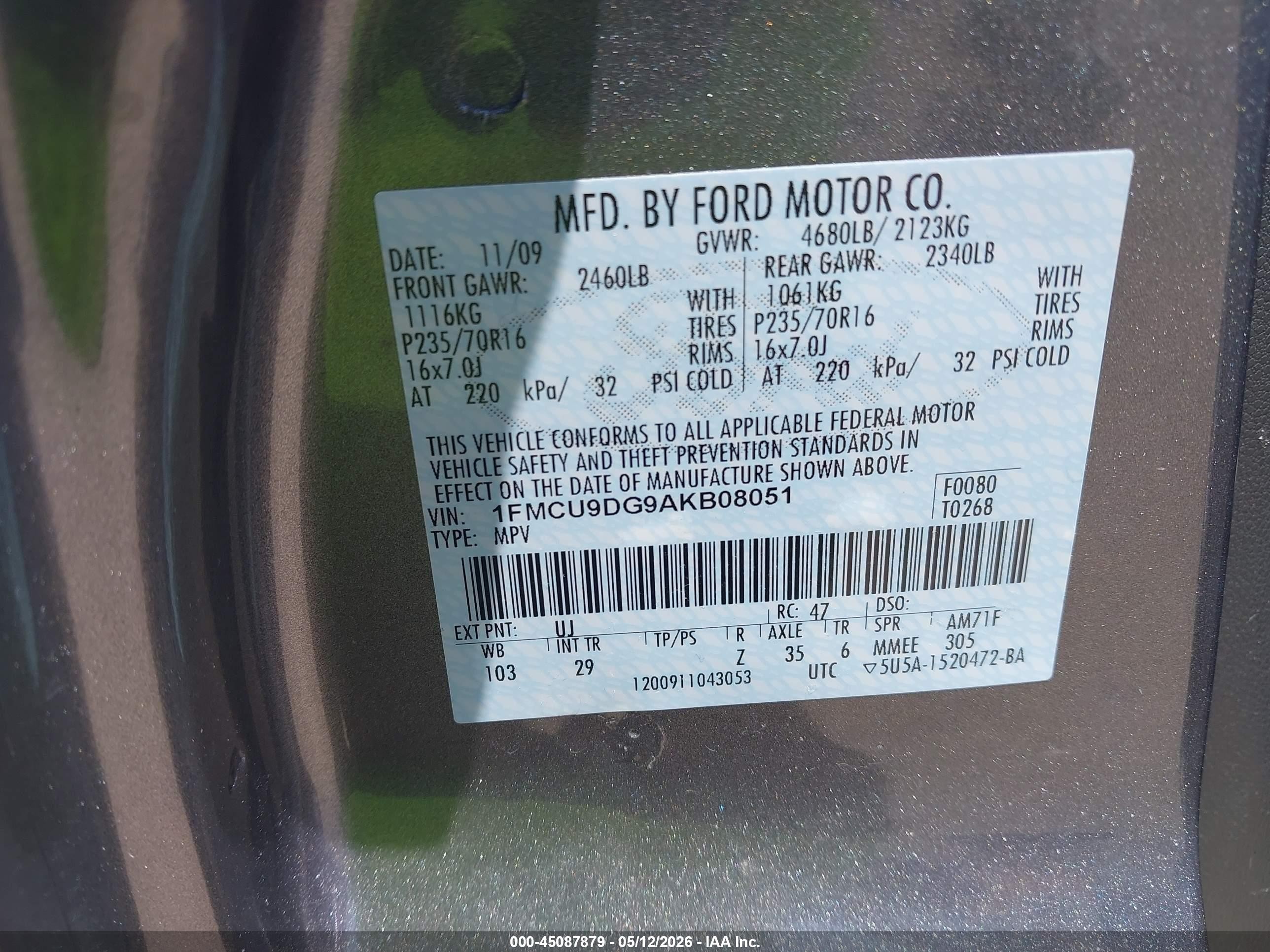 2010 Ford Escape Xlt Gray vin: 1FMCU9DG9AKB08051