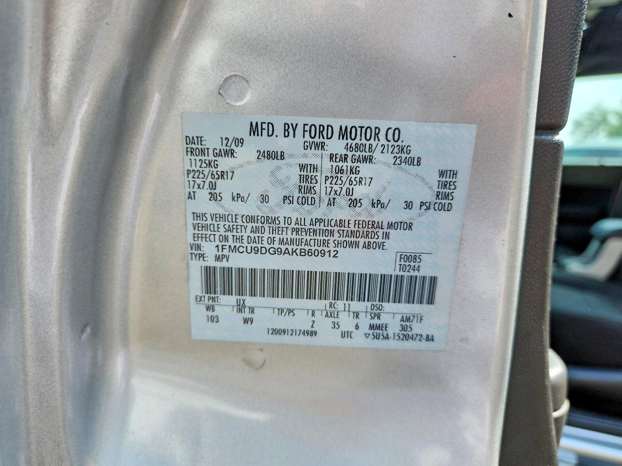 2010 Ford Escape Xlt Silver vin: 1FMCU9DG9AKB60912