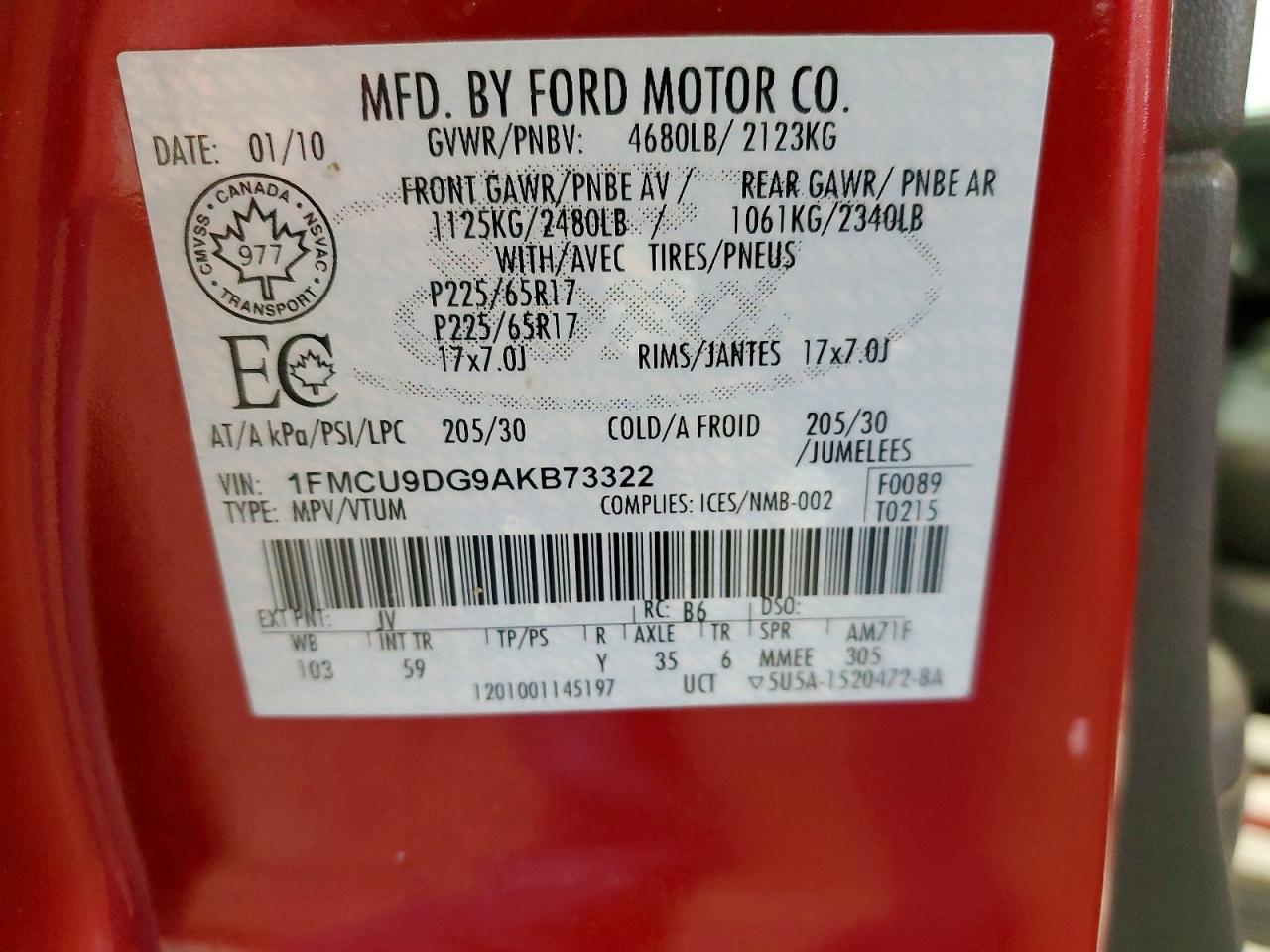 2010 Ford Escape Xlt Красный vin: 1FMCU9DG9AKB73322