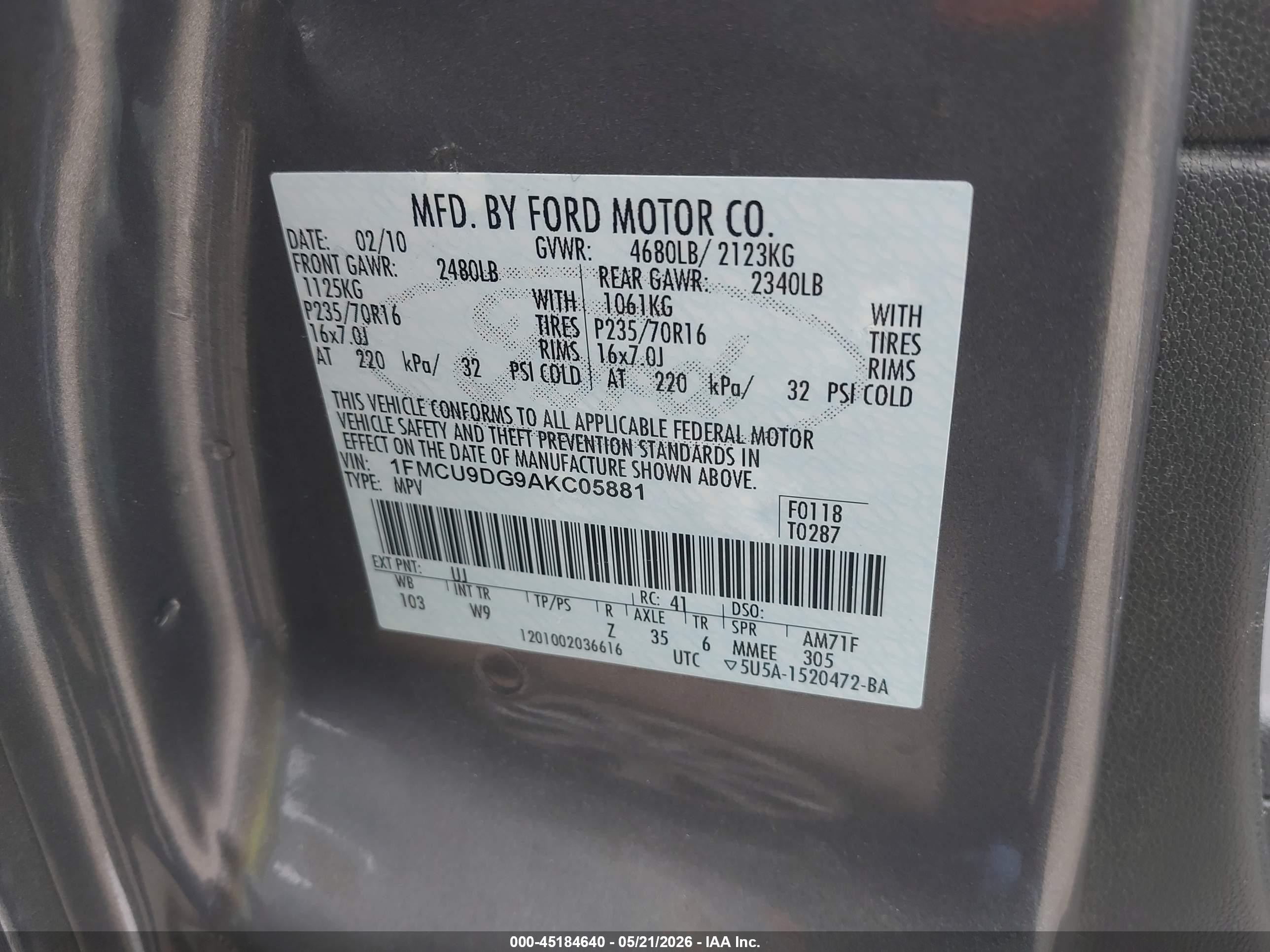 2010 Ford Escape Xlt Серый vin: 1FMCU9DG9AKC05881