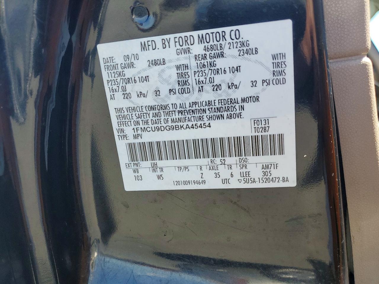 2011 Ford Escape Xlt Black vin: 1FMCU9DG9BKA45454