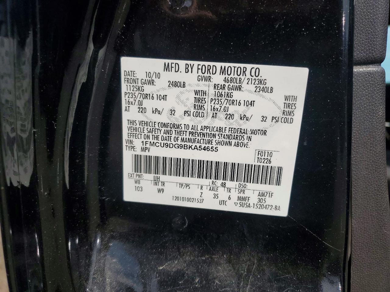 2011 Ford Escape Xlt Черный vin: 1FMCU9DG9BKA54655