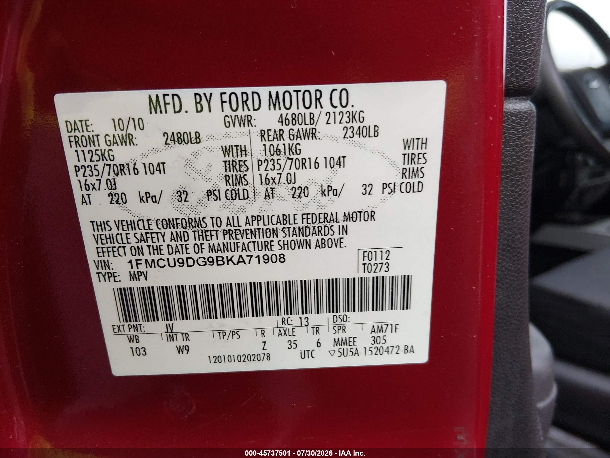 2011 Ford Escape Xlt Красный vin: 1FMCU9DG9BKA71908