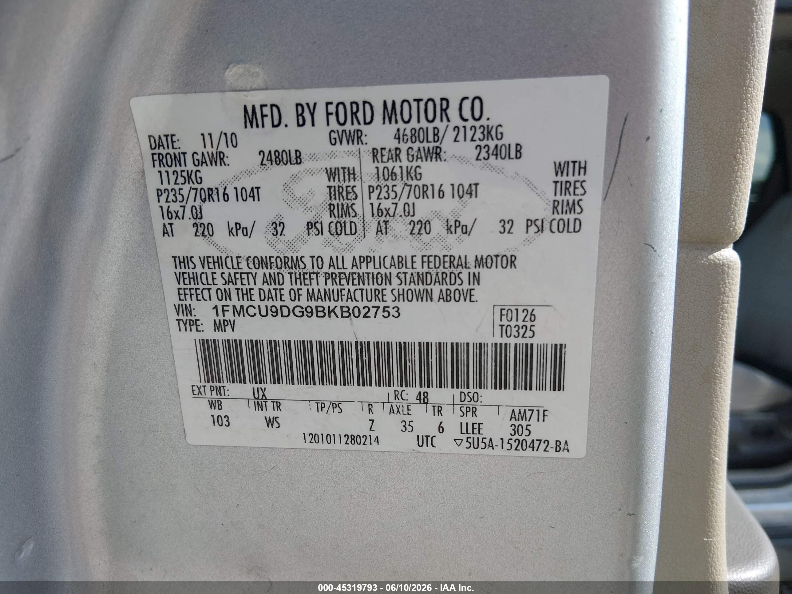 2011 Ford Escape Xlt Серебряный vin: 1FMCU9DG9BKB02753