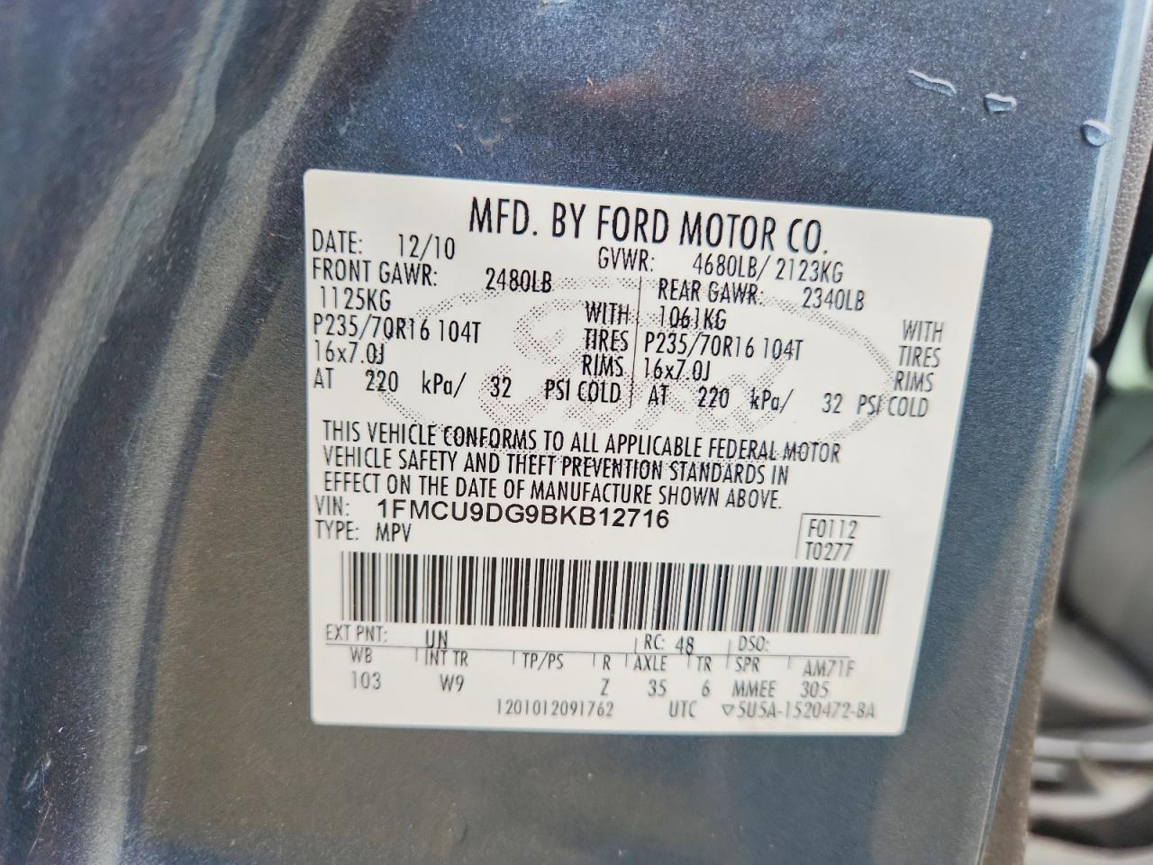 2011 Ford Escape Xlt Blue vin: 1FMCU9DG9BKB12716
