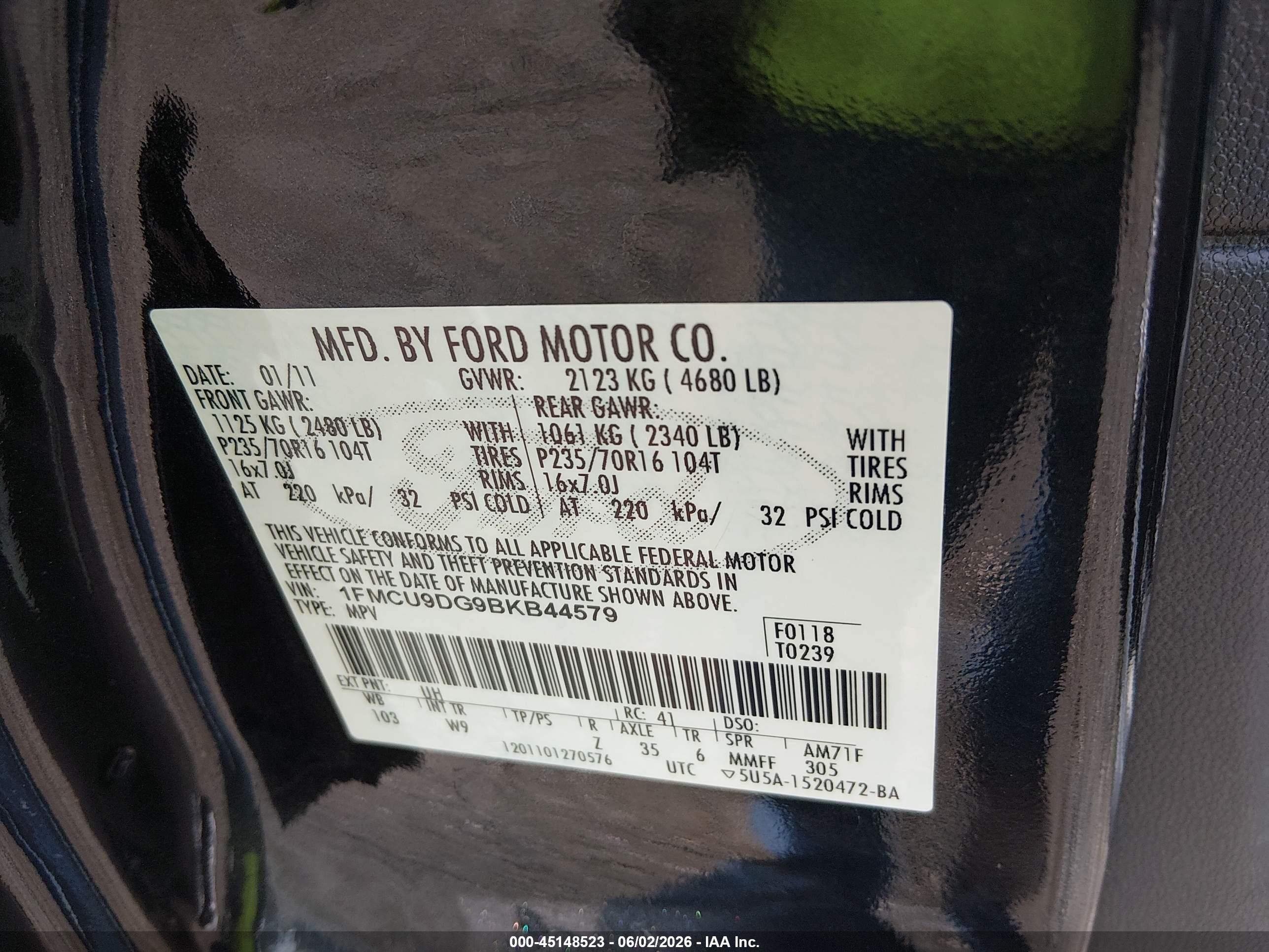 2011 Ford Escape Xlt Black vin: 1FMCU9DG9BKB44579