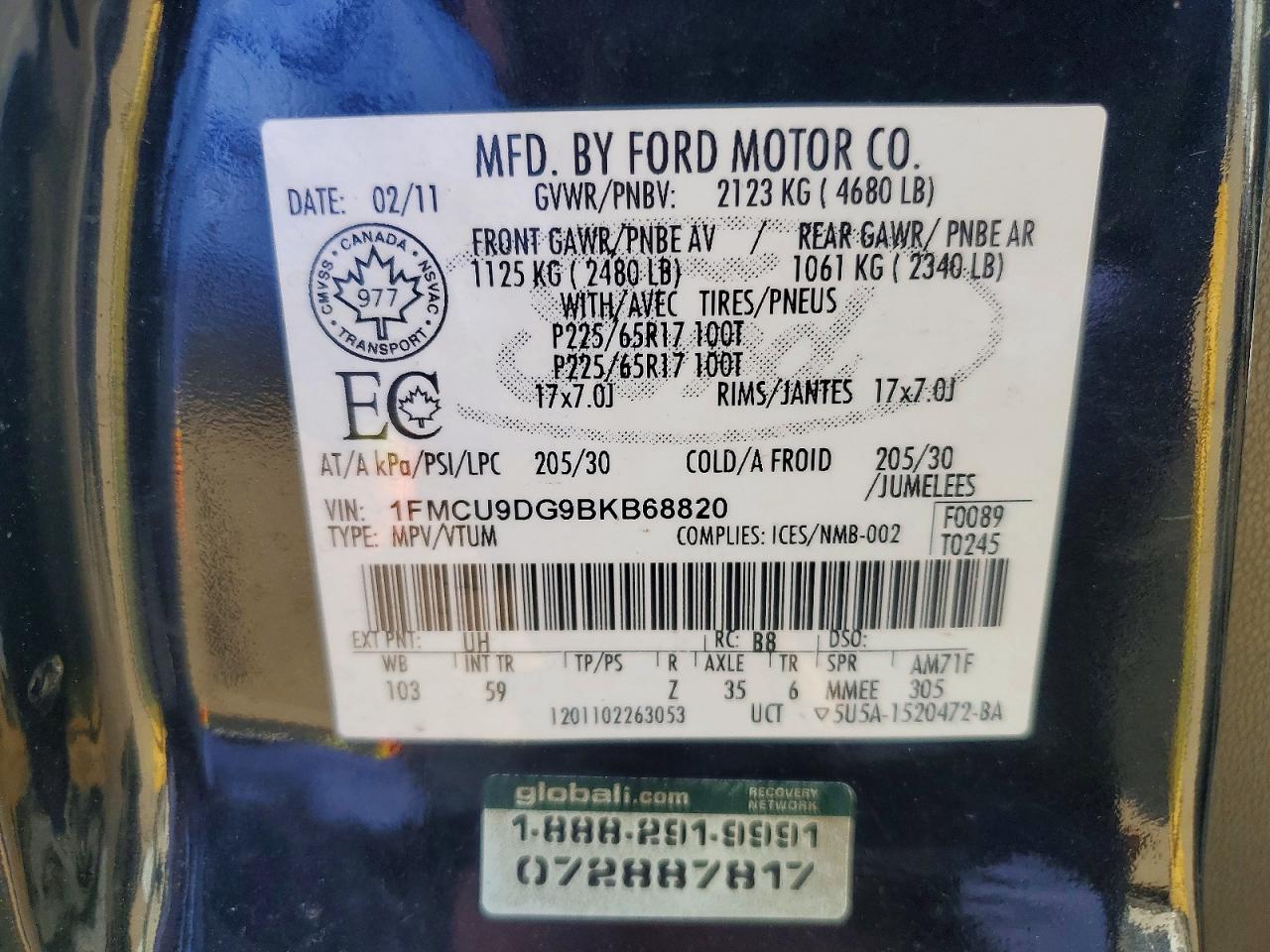 2011 Ford Escape Xlt Black vin: 1FMCU9DG9BKB68820