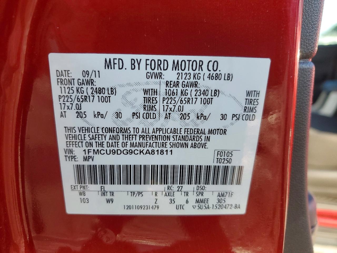 2012 Ford Escape Xlt Red vin: 1FMCU9DG9CKA81811