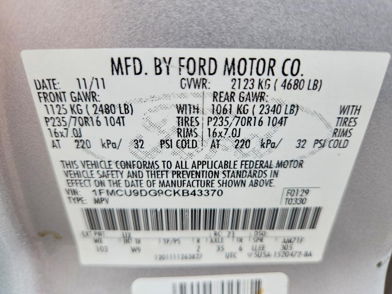 2012 Ford Escape Xlt Серебряный vin: 1FMCU9DG9CKB43370