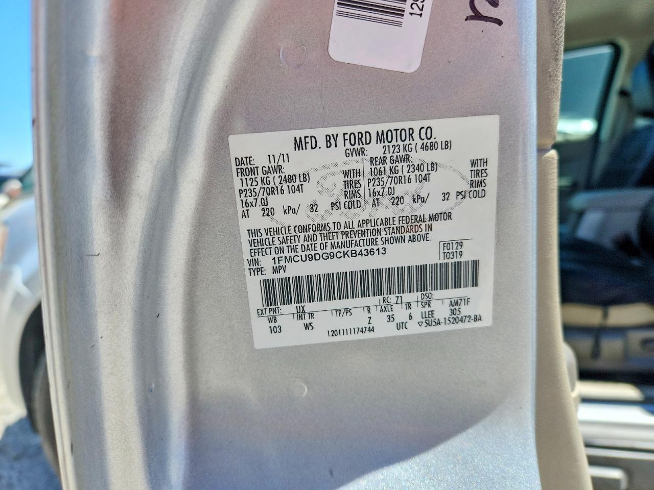 2012 Ford Escape Xlt Silver vin: 1FMCU9DG9CKB43613