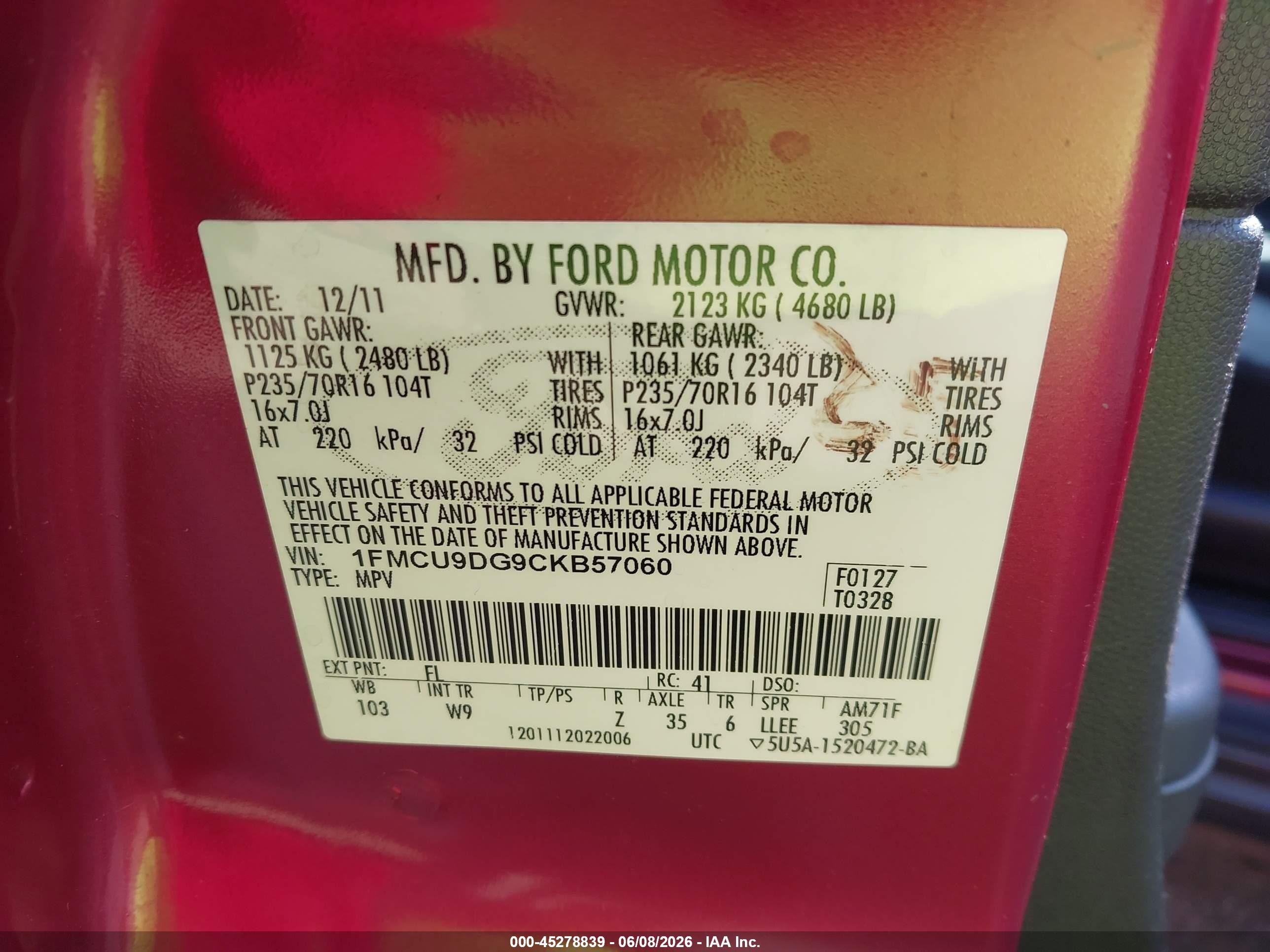 2012 Ford Escape Xlt Red vin: 1FMCU9DG9CKB57060