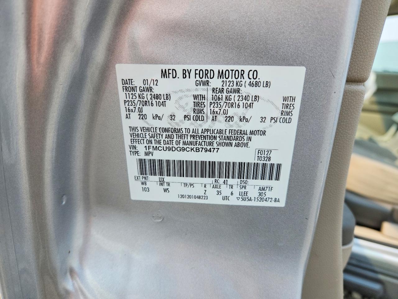 2012 Ford Escape Xlt Silver vin: 1FMCU9DG9CKB79477