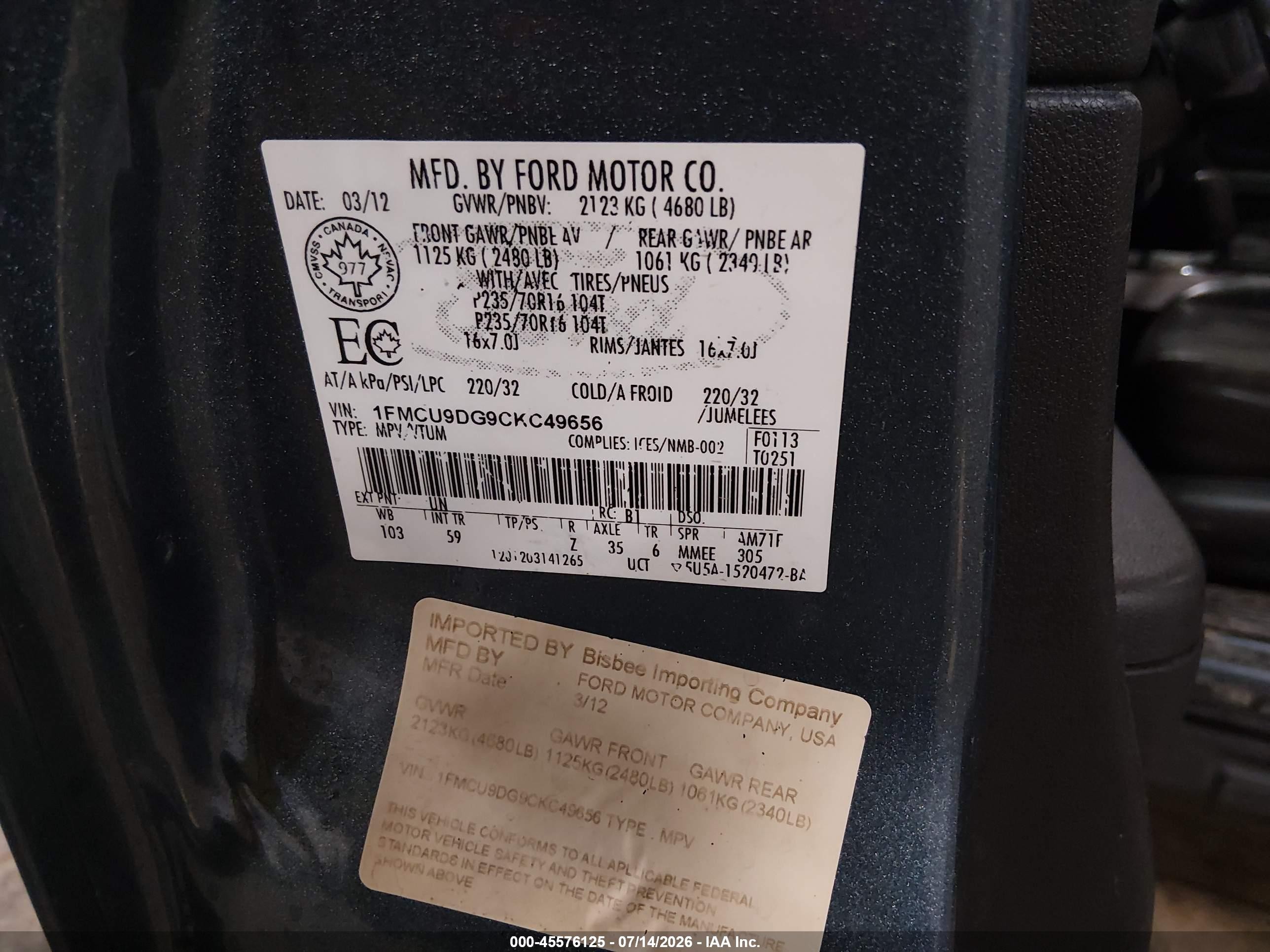 2012 Ford Escape Xlt Blue vin: 1FMCU9DG9CKC49656