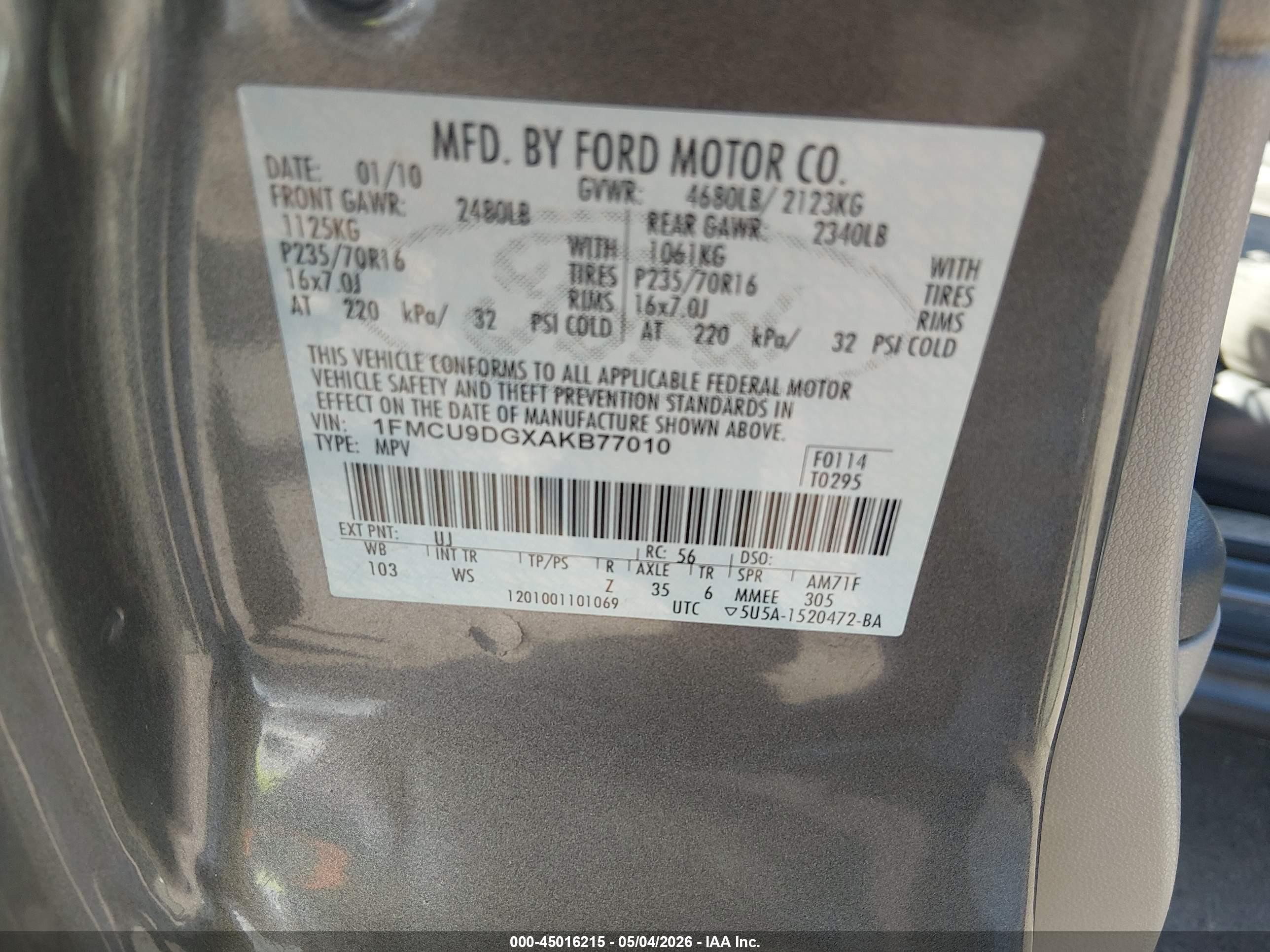 2010 Ford Escape Xlt Silver vin: 1FMCU9DGXAKB77010