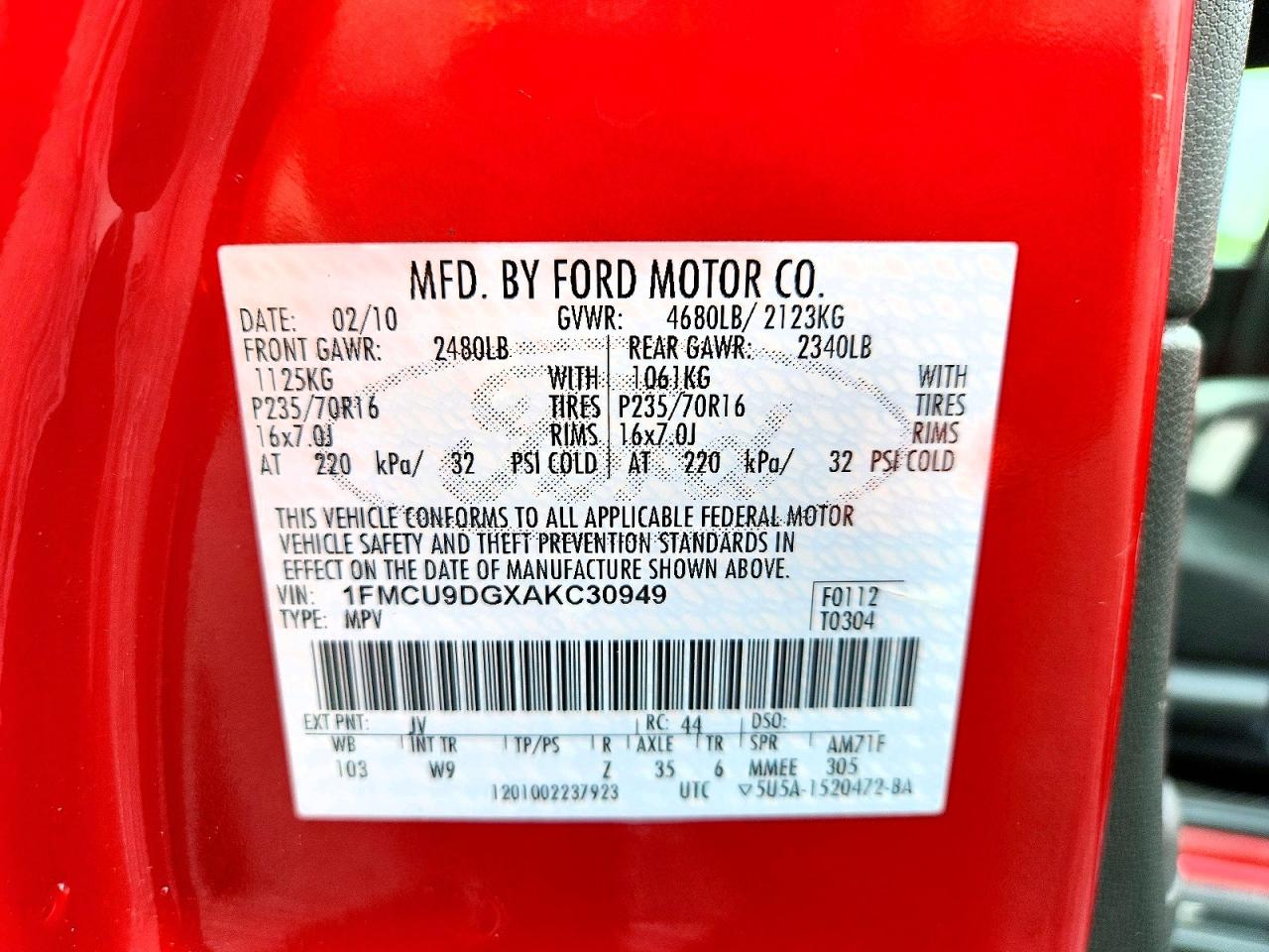 2010 Ford Escape Xlt Red vin: 1FMCU9DGXAKC30949