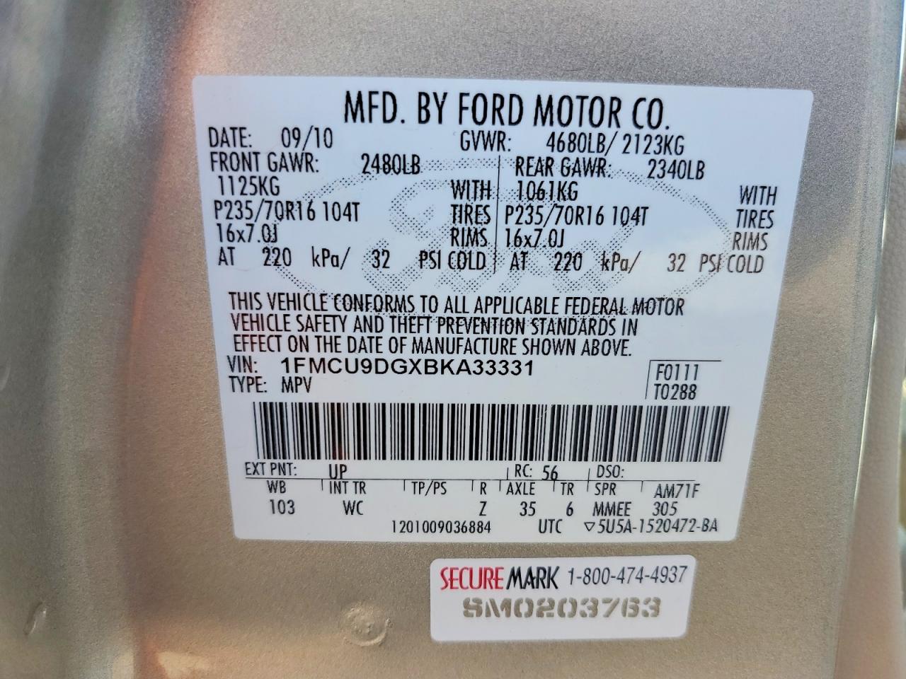 2011 Ford Escape Xlt Золотой vin: 1FMCU9DGXBKA33331