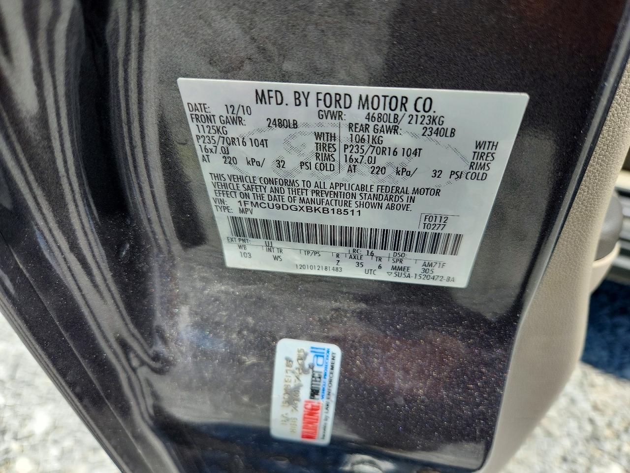 2011 Ford Escape Xlt Gray vin: 1FMCU9DGXBKB18511